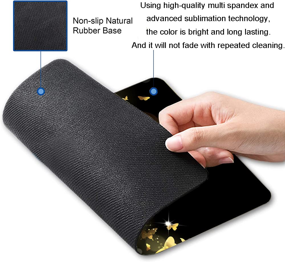 Hokafenle Gold Butterfly Mouse Pad - Cute Square Mouse Mat with Non-Slip Rubber Base, Waterproof Office & Laptop Accessory for Work, Gaming & Home Use