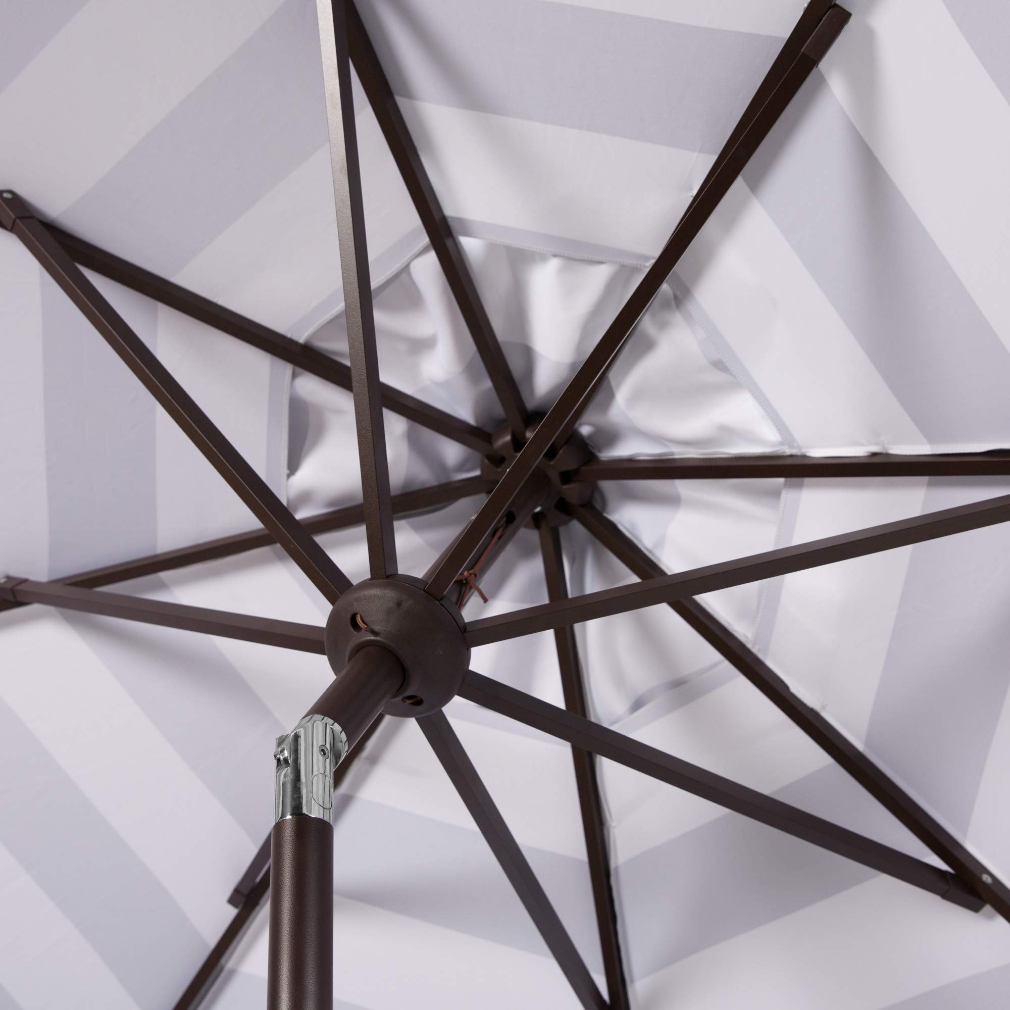 SAFAVIEH PAT8011A Maui Beige & White Striped 9FT Outdoor Patio Umbrella with Crank & Tilt - Perfect for Poolside, Backyard, Deck, and Garden Relaxation