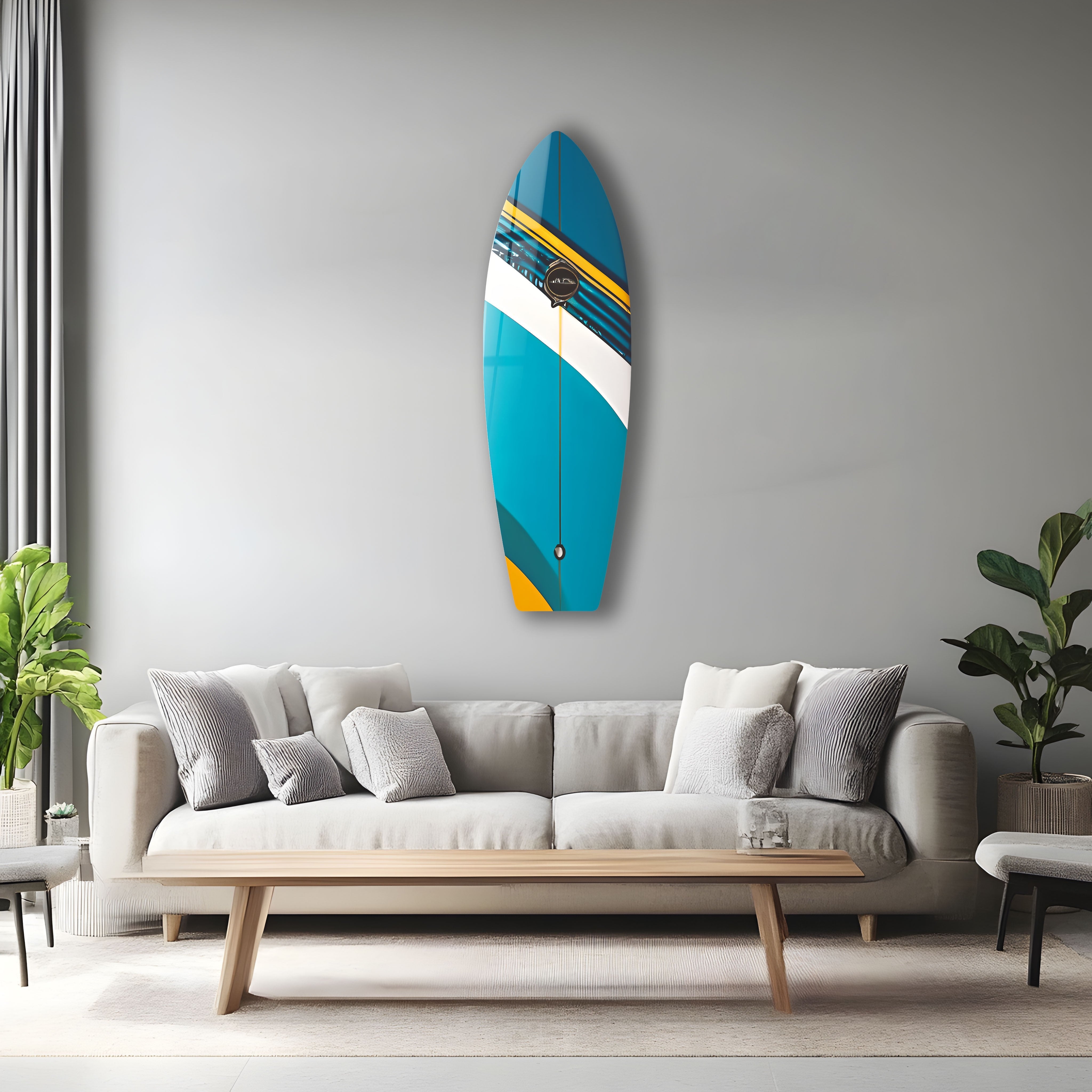 Blue Surfboard Wall Art - Ocean Themed Home Decor for Beach House, Living Room & Bedroom - Perfect Coastal Style Accent