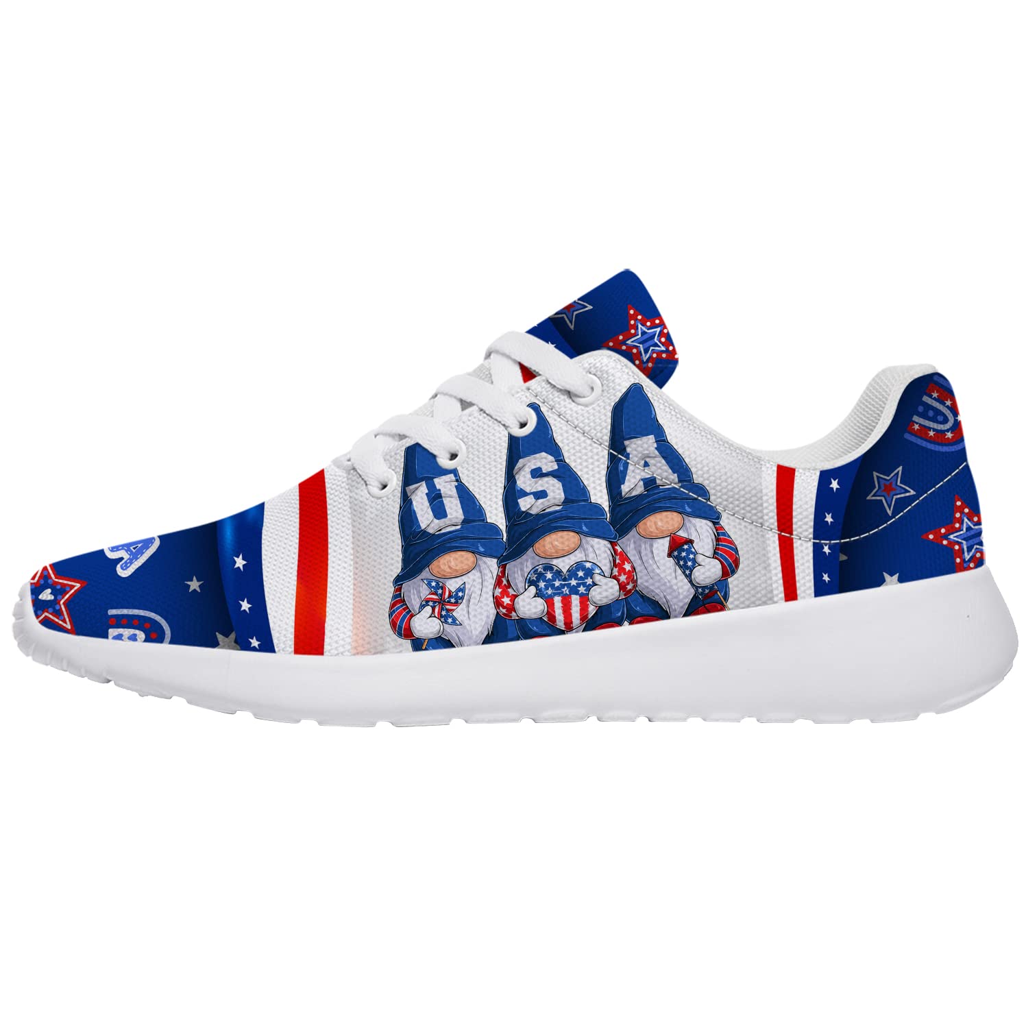 Women's Men's Girls Tennis Shoes - Athletic Running Sneakers for 4th of July Patriotic Walking - Cute Gnome Design - US Size 10.5 Women/9 Men Dark Blue - Perfect for Jogging, Gym Workouts & Casual Wear