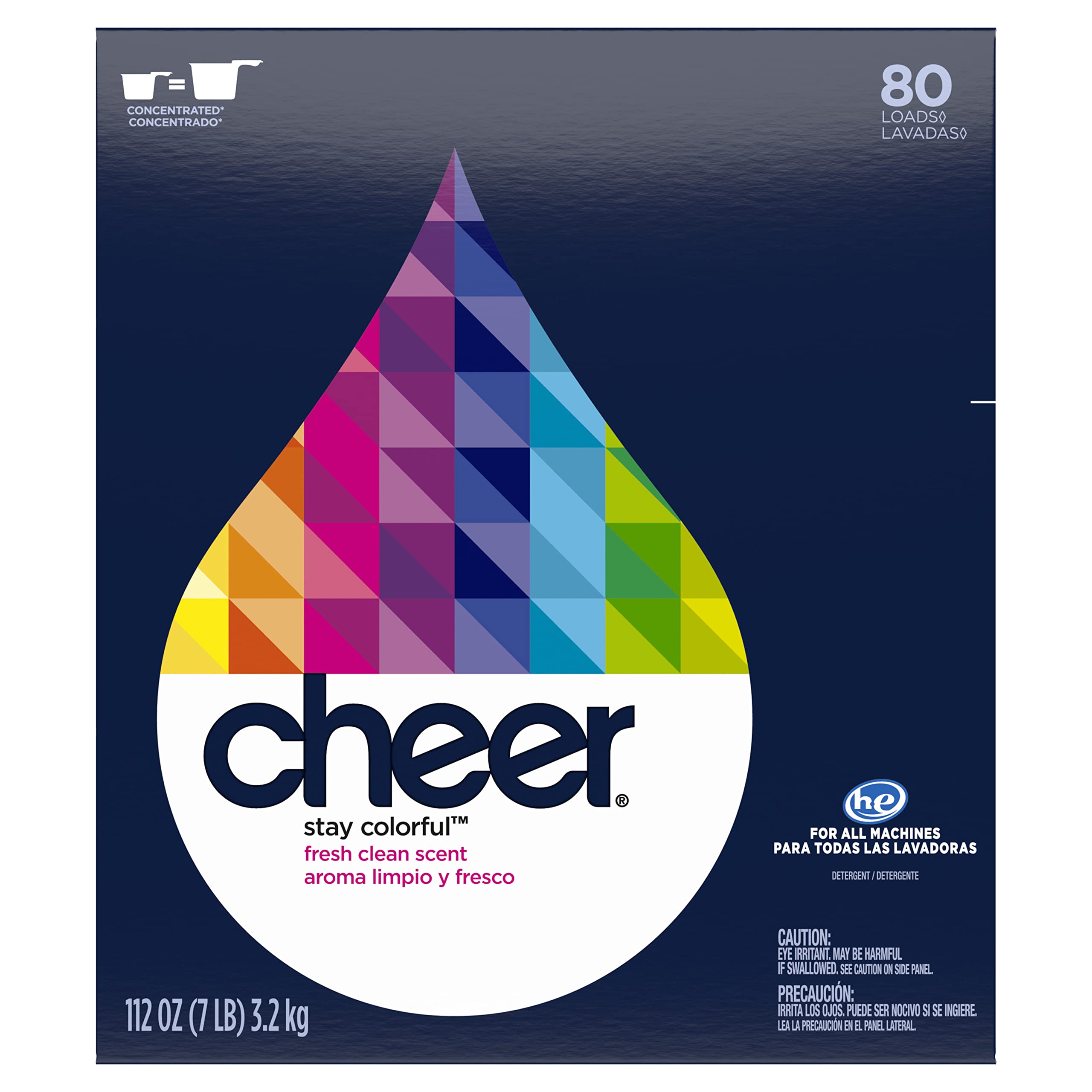 Cheer Powder Laundry Detergent - Fresh Clean Scent, 88 Loads (112 oz) | High-Efficiency HE Safe for All Fabrics | Perfect for Family Laundry, Gym Clothes & Baby Garments