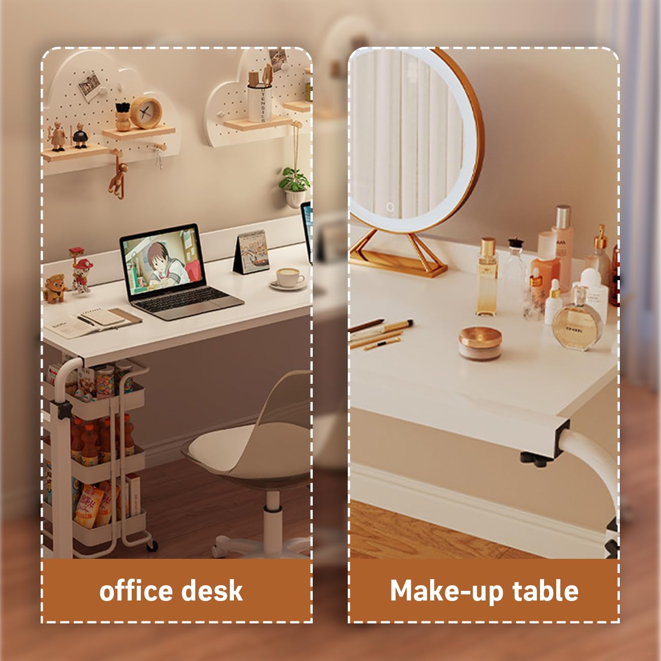 Adjustable Overbed Table with Wheels - Mobile Hospital Bedside Table, Rolling Desk for Queen Size Beds (1.2m-1.8m), Height Adjustable Standing Work Surface - Perfect for Eating, Working, Reading in Bed or Recovery (White)