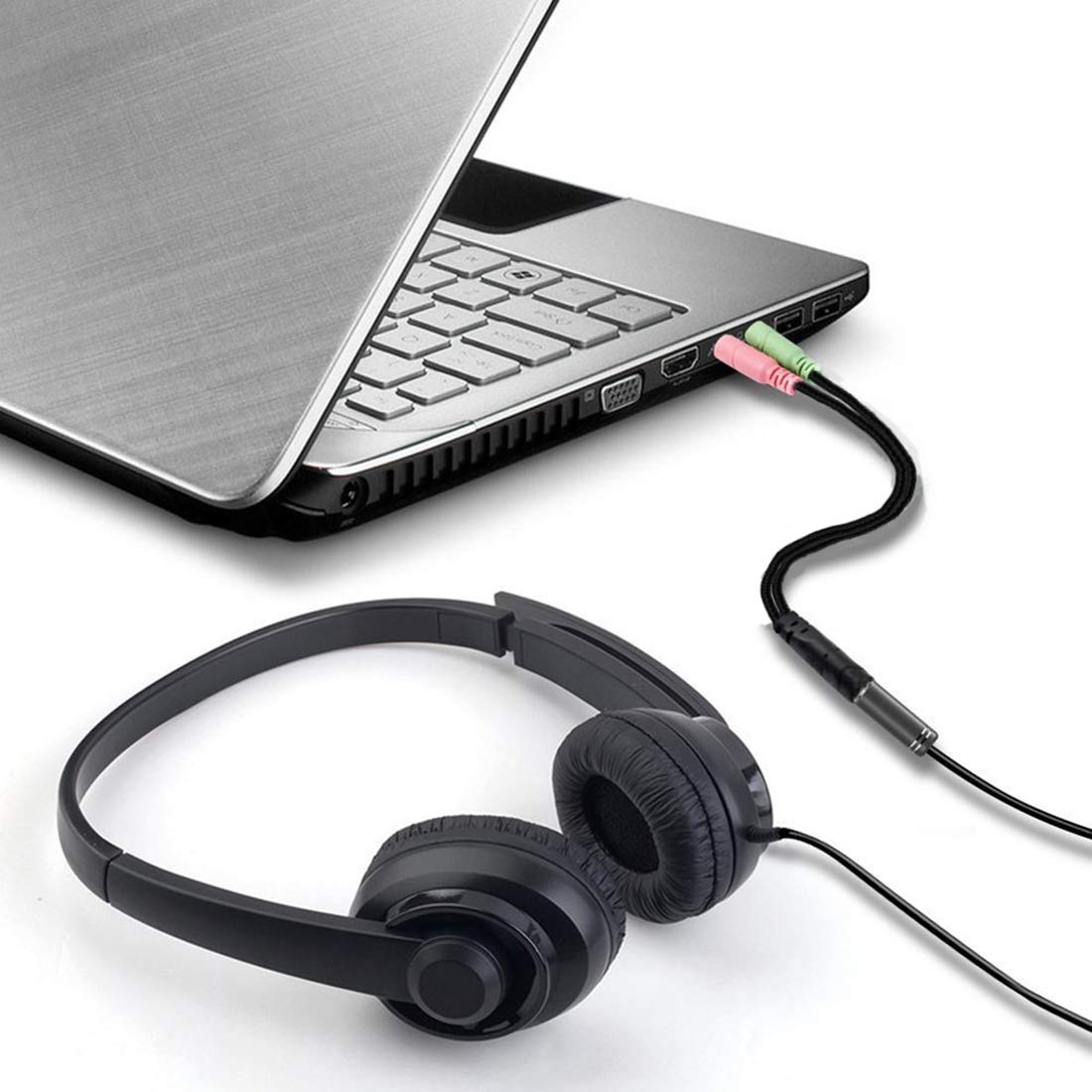ENVEL 3.5mm Headphone & Microphone Splitter Cable - Female to Dual Male Y Adapter for PC, Laptop, Gaming Headset - Perfect for Streaming, Online Meetings & Multi-Device Audio Sharing