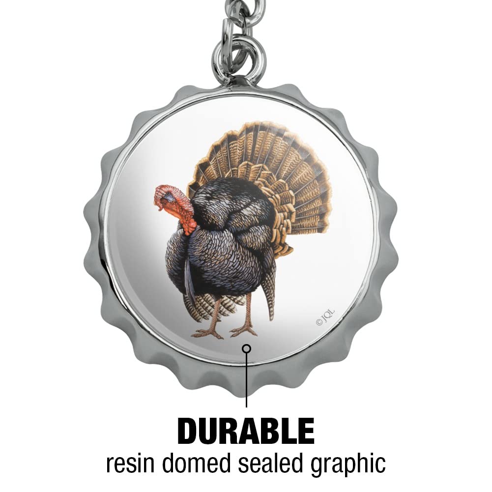 Tom the Wild Turkey Keychain - Chrome Plated Metal Bottle Opener with Pop Top - Perfect for Camping, Tailgating & Outdoor Adventures