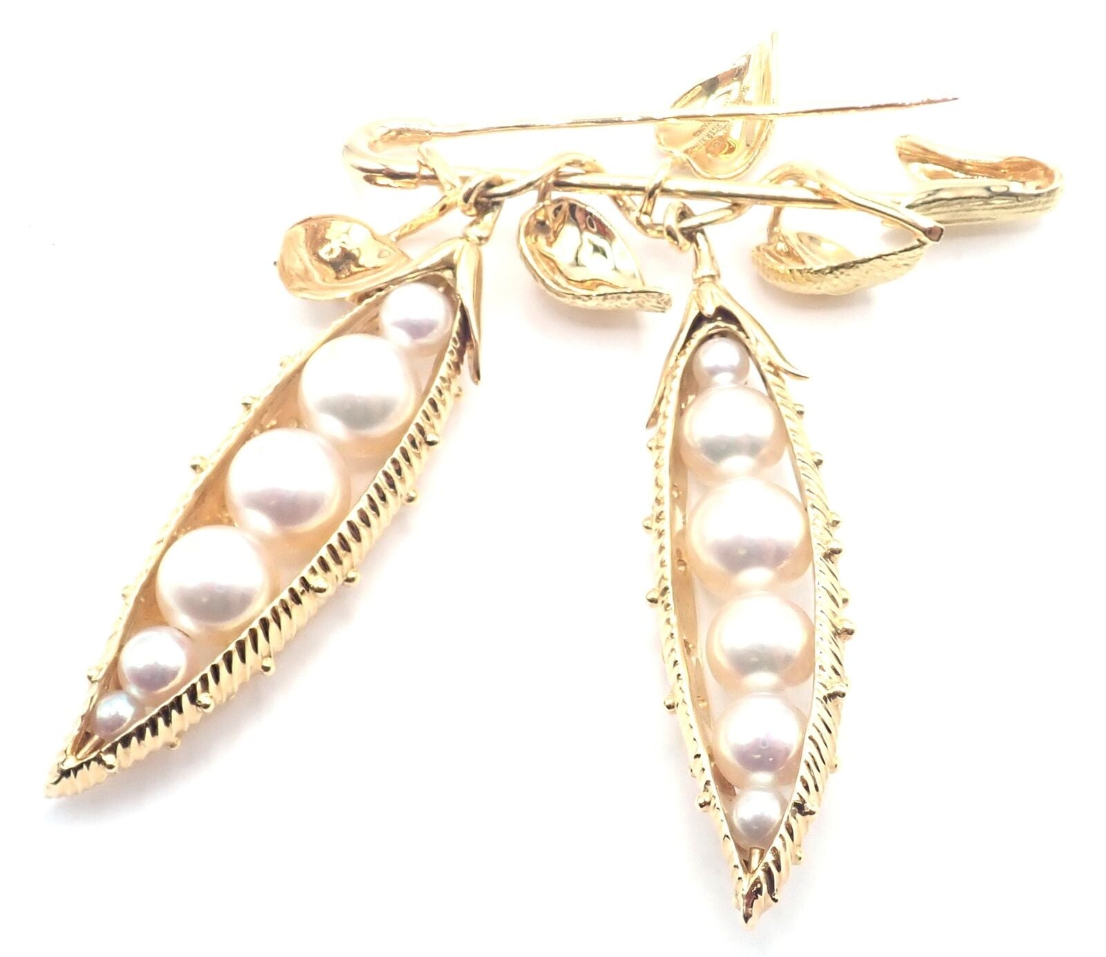 Authentic Tiffany & Co Schlumberger Peapod 18k Yellow Gold Pearl Pin Brooch - Luxury Pearl Jewelry for Women, Elegant Gift for Brides, Anniversaries & Special Occasions