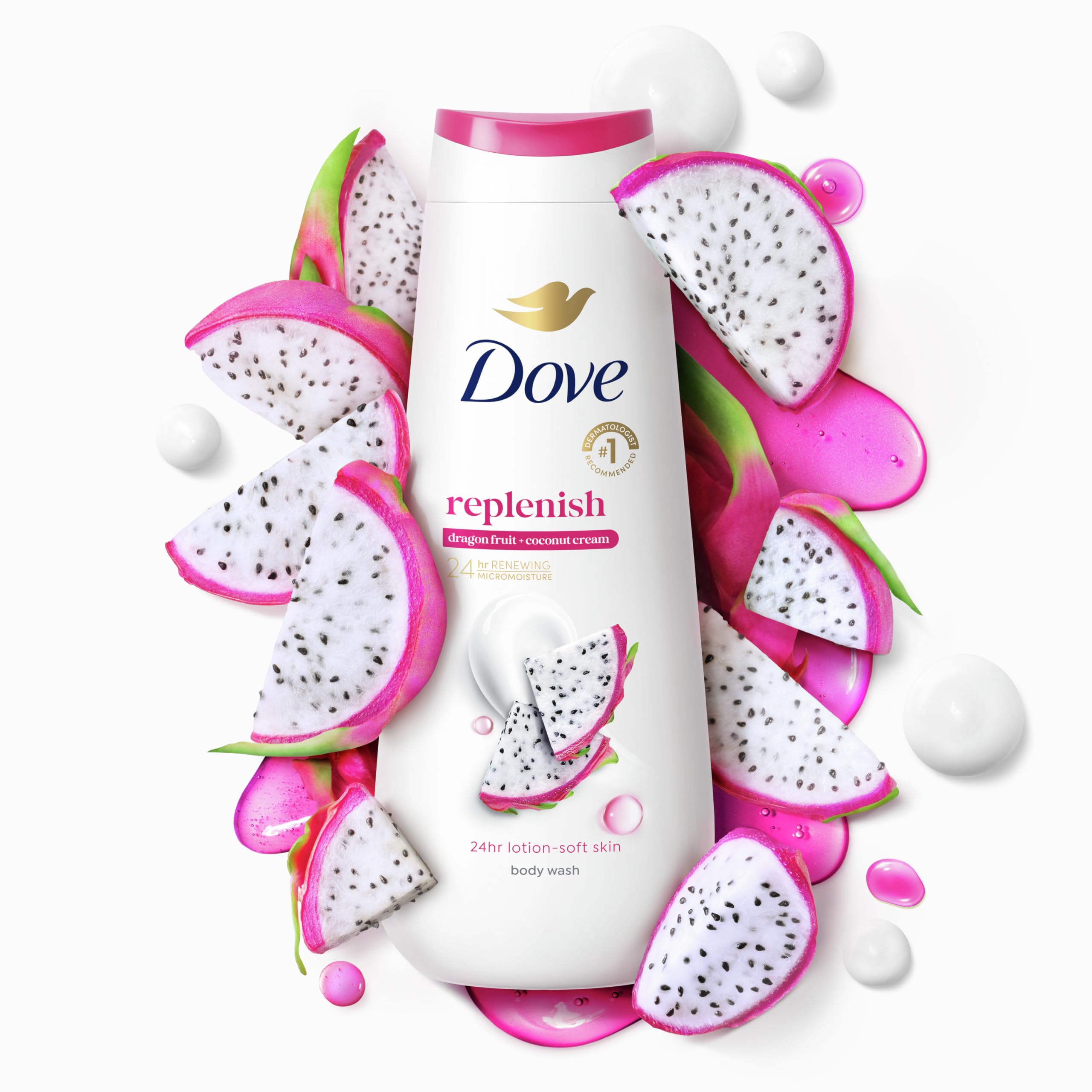 Dove Body Wash 4-Pack for 24-Hour Moisturization | Sulfate-Free & Paraben-Free Skin Cleanser with Dragon Fruit & Coconut Cream | Hydrating Shower Gel for Dry, Sensitive Skin | Perfect for Daily Use & Spa Days