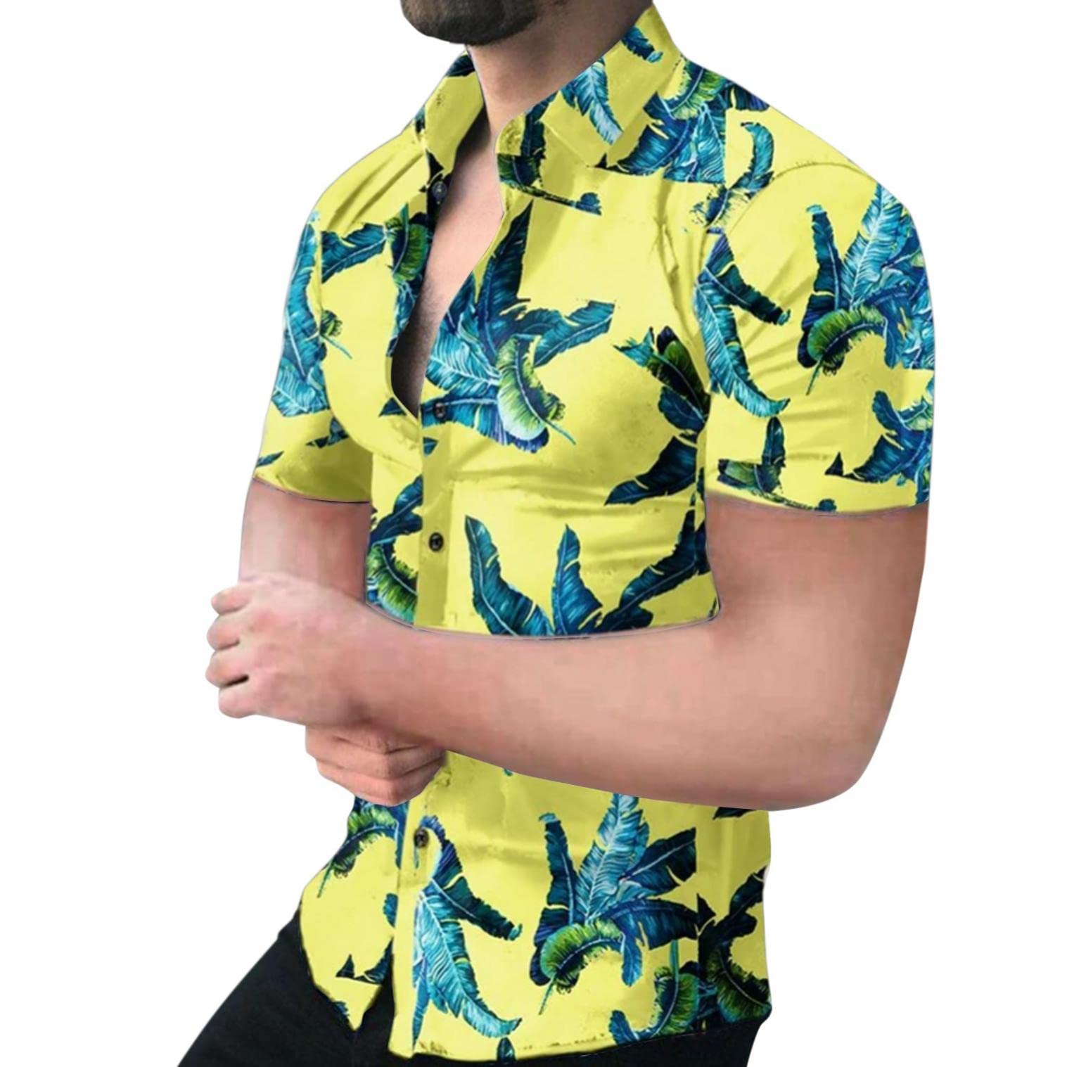 TOWMUS Men's Hawaiian Shirt Short Sleeve Button Down Dress Shirt - Regular Fit Business Casual Aloha Shirt for Summer Beach Vacation & Tropical Party Wear