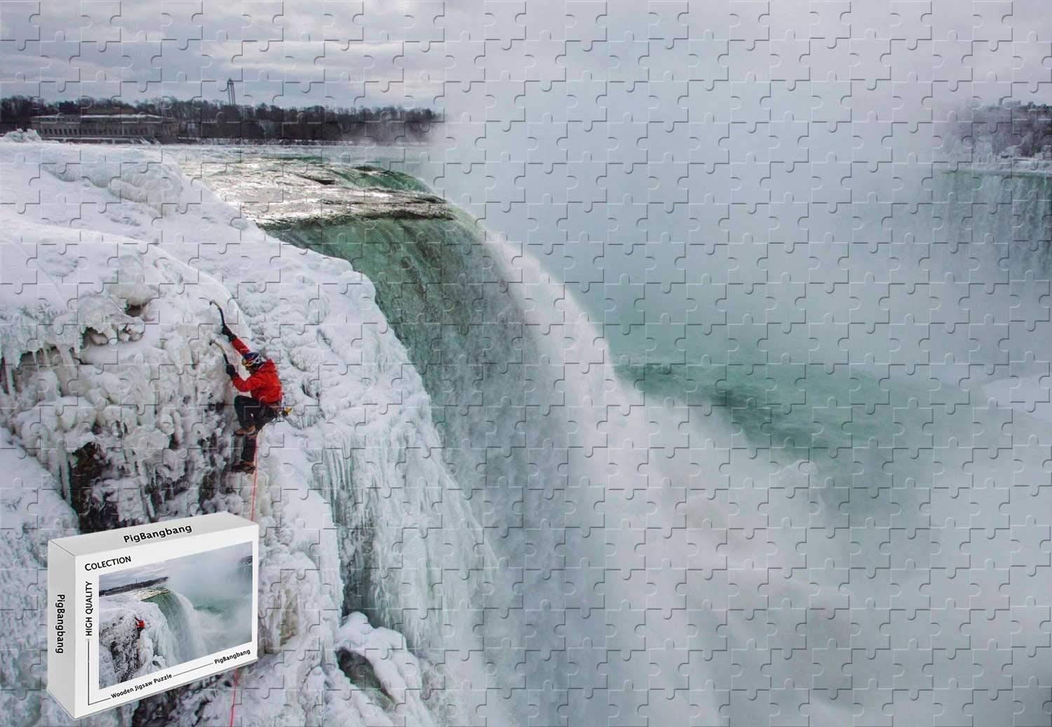 1000 Piece Jigsaw Puzzle - Frozen Niagara Falls Scenery, Premium Wooden Puzzle, 29.5 x 19.6 Inches, Challenging Adult Puzzle for Home Decor & Family Game Night