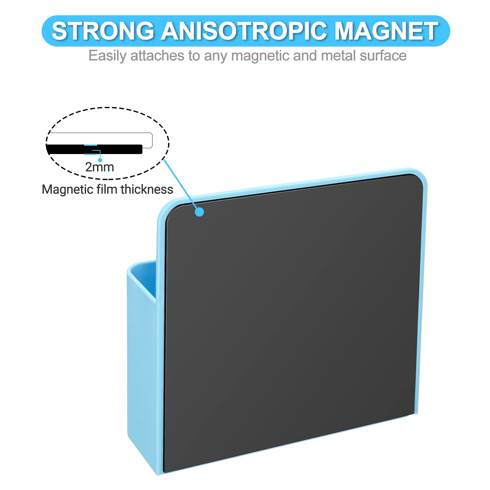 Strong Magnetic Marker Holder - Dry Erase Pen Organizer for Whiteboard Markers, Erasers & More | Perfect for Fridge, Office, Classroom & Locker Organization (Blue)