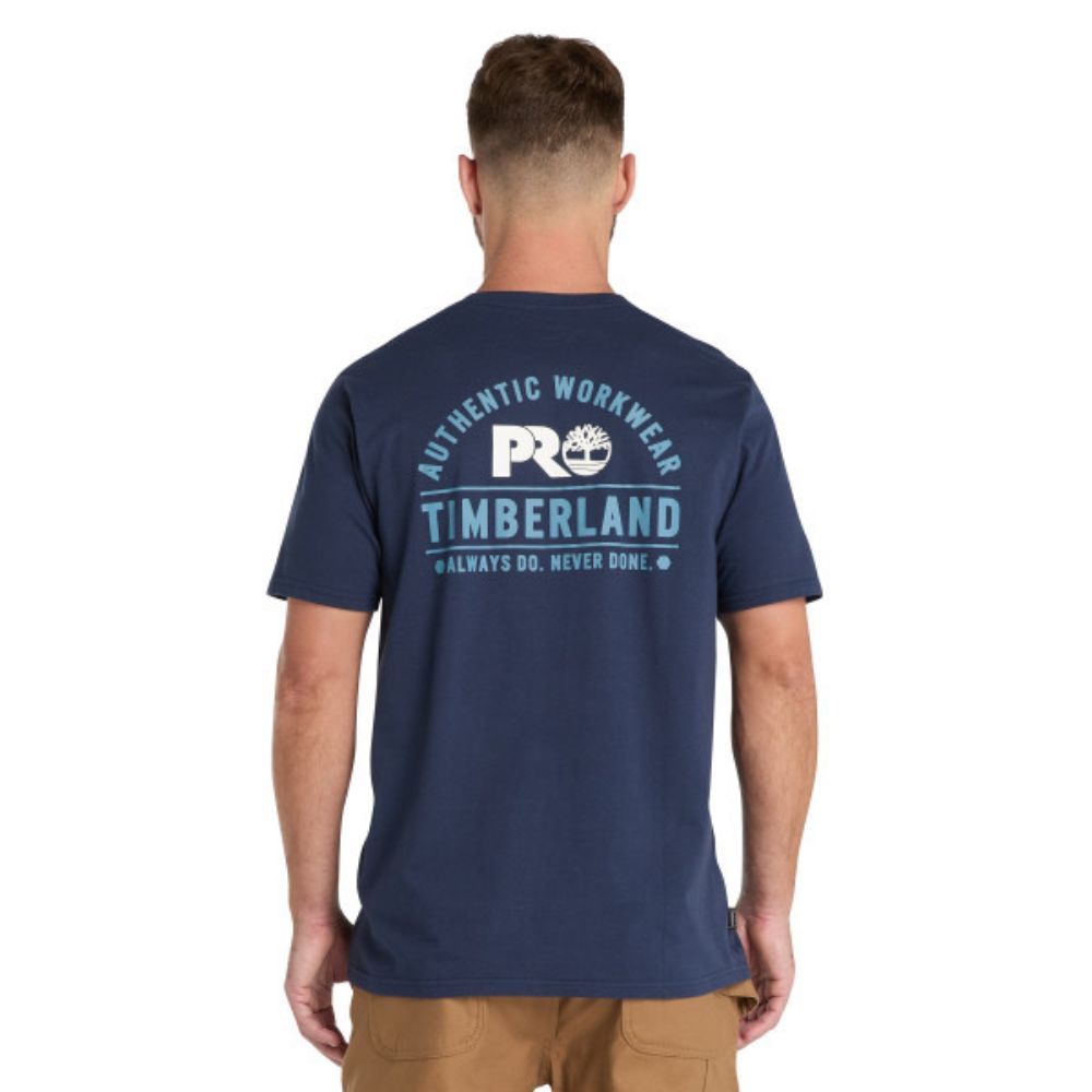 Timberland PRO® Men's Short Sleeve Graphic Work T-Shirt - Comfortable Cotton Tee for Construction, Outdoor & Casual Wear - Navy Blue