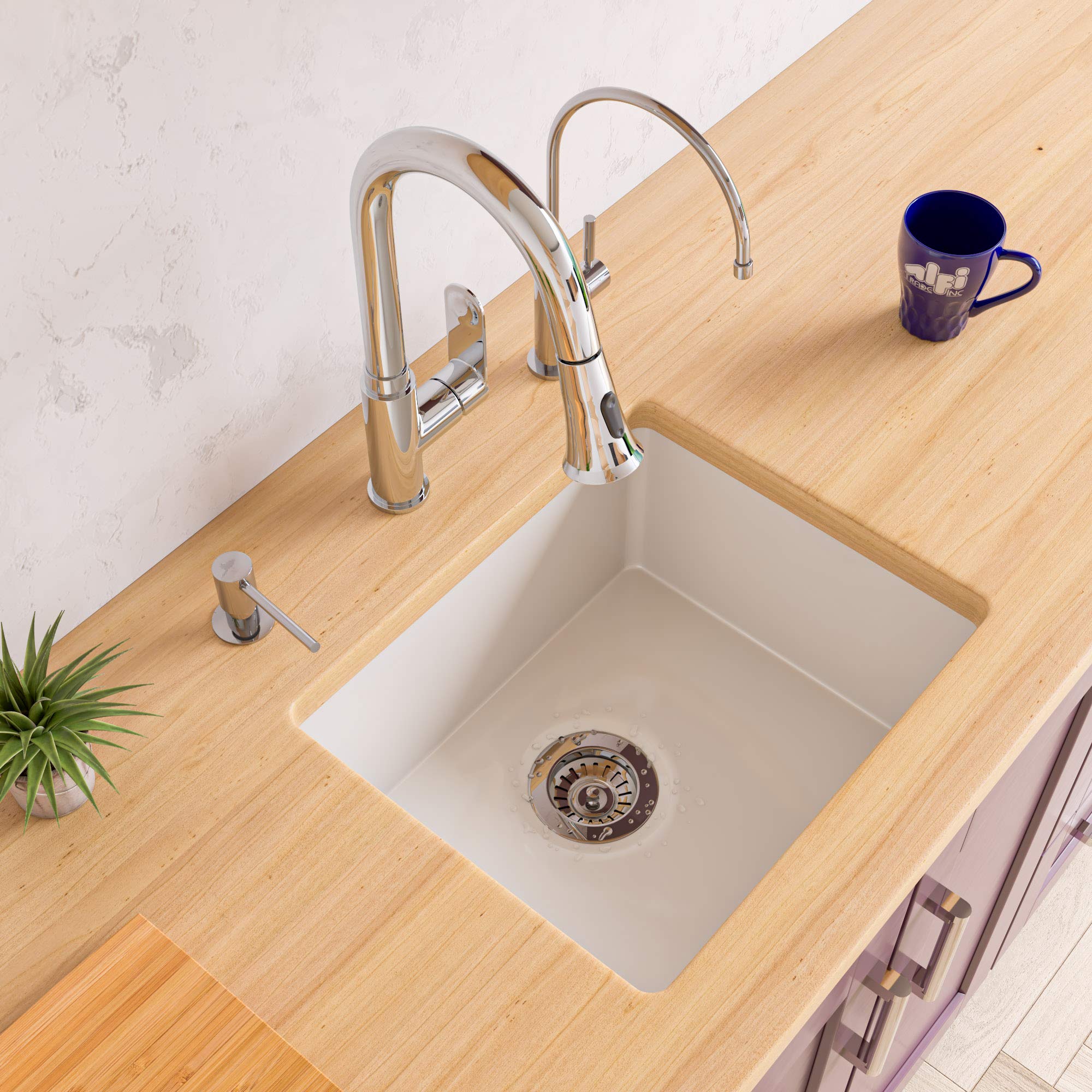 ALFI AB2017 Stainless Steel Kitchen Sink with Drainboard - White - Perfect for Modern Kitchens, Restaurant Prep & Home Renovation Projects