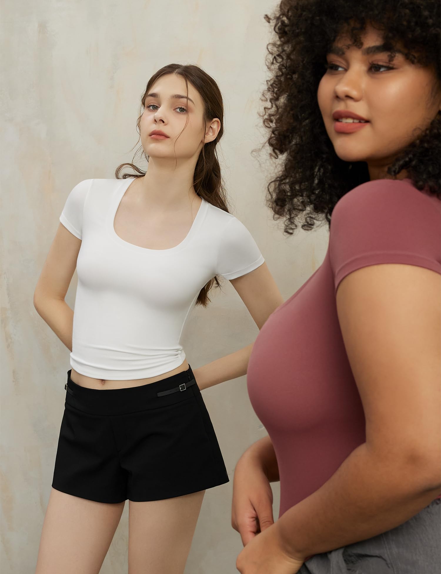 PUMIEY Women's Short Sleeve Scoop Neck T-Shirt - Slim Fit Basic Tee Top for Casual Wear, Going Out & Everyday Fashion | Smoke Cloud Pro Collection | Perfect for Work, Weekend & Summer Outfits
