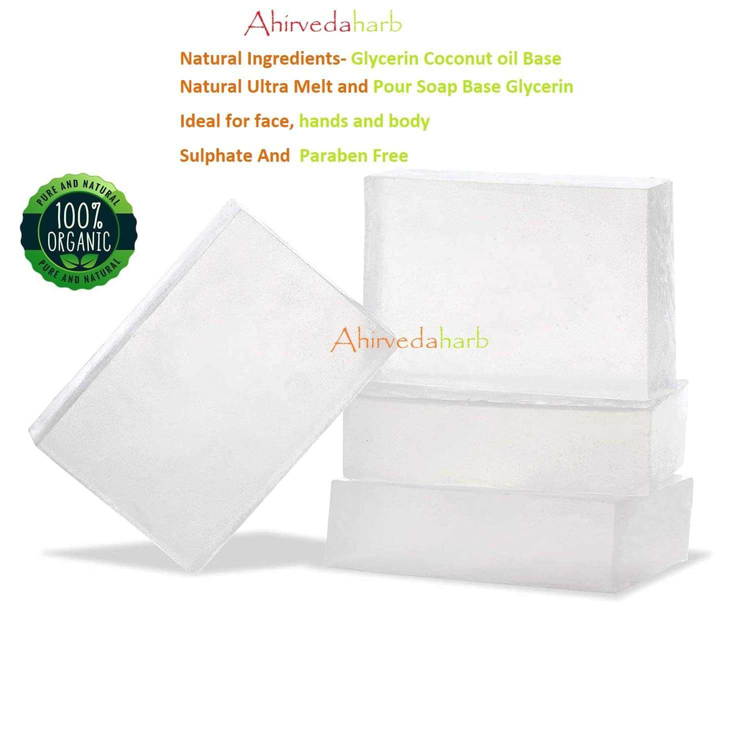 AHIRVEDAHARB Ultra Clear Melt and Pour Soap Base - 100% Natural, Alcohol-Free Transparent Soap Making Supplies (400g) - Perfect for DIY Handmade Soaps, Bath Bombs, and Gift Making