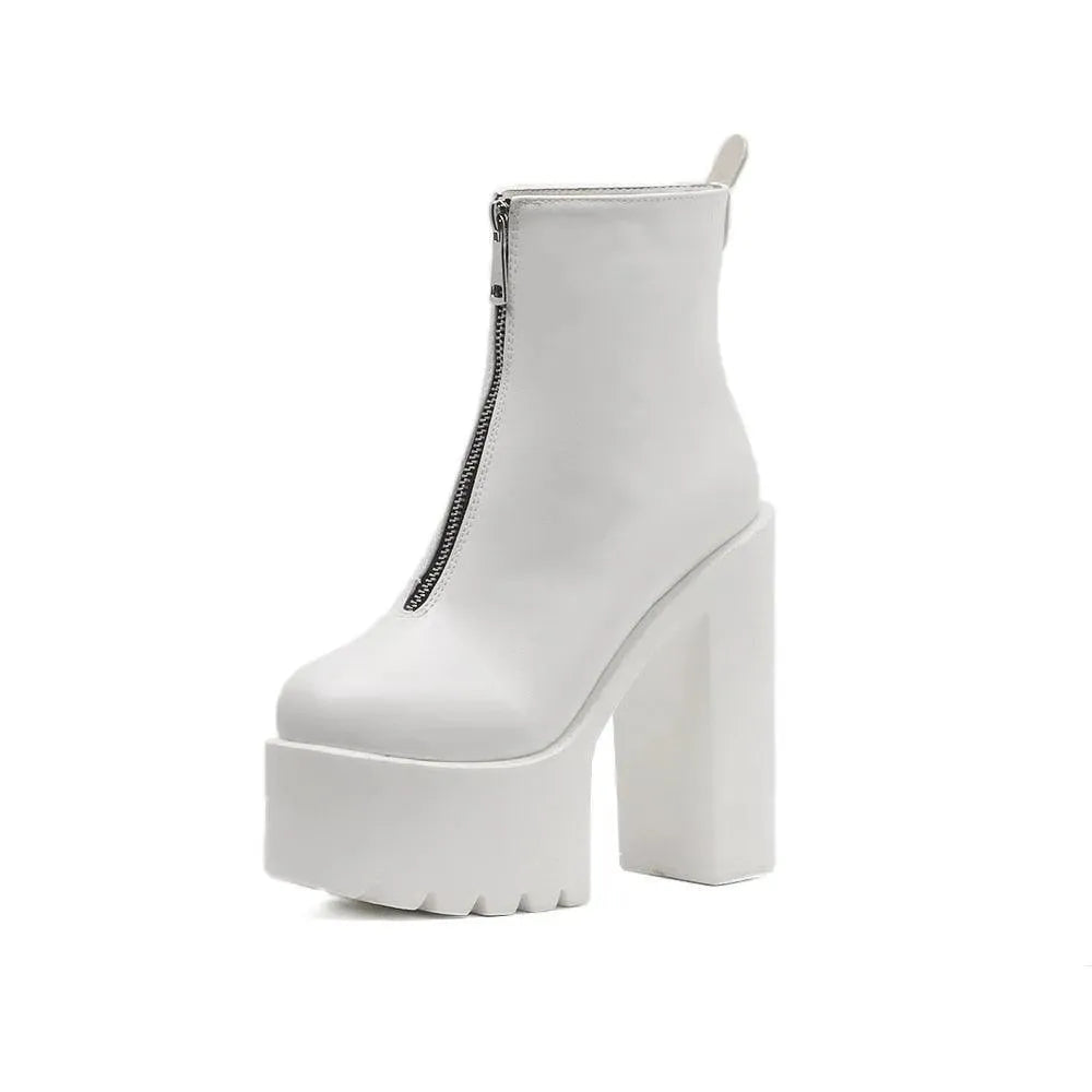 Women's Chunky Heel Ankle Boots with Zipper - Stylish Platform Booties for Fall & Winter Fashion | Perfect for Office, Party & Night Out