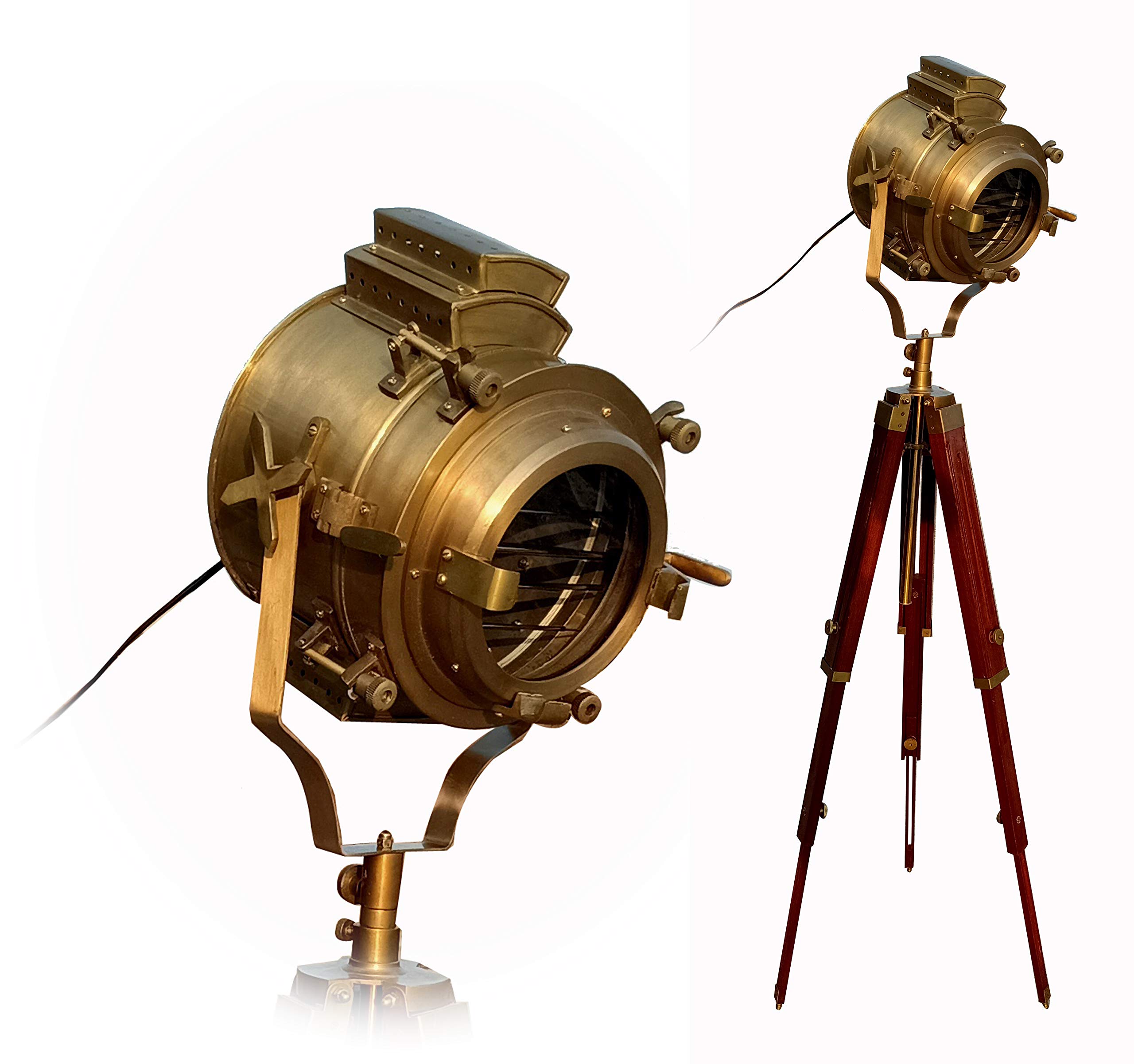Antique Nautical Spotlight Tripod Floor Lamp - Vintage Rustic Home Decor & Gift for Living Room, Bedroom, or Office | THOR INSTRUMENTS