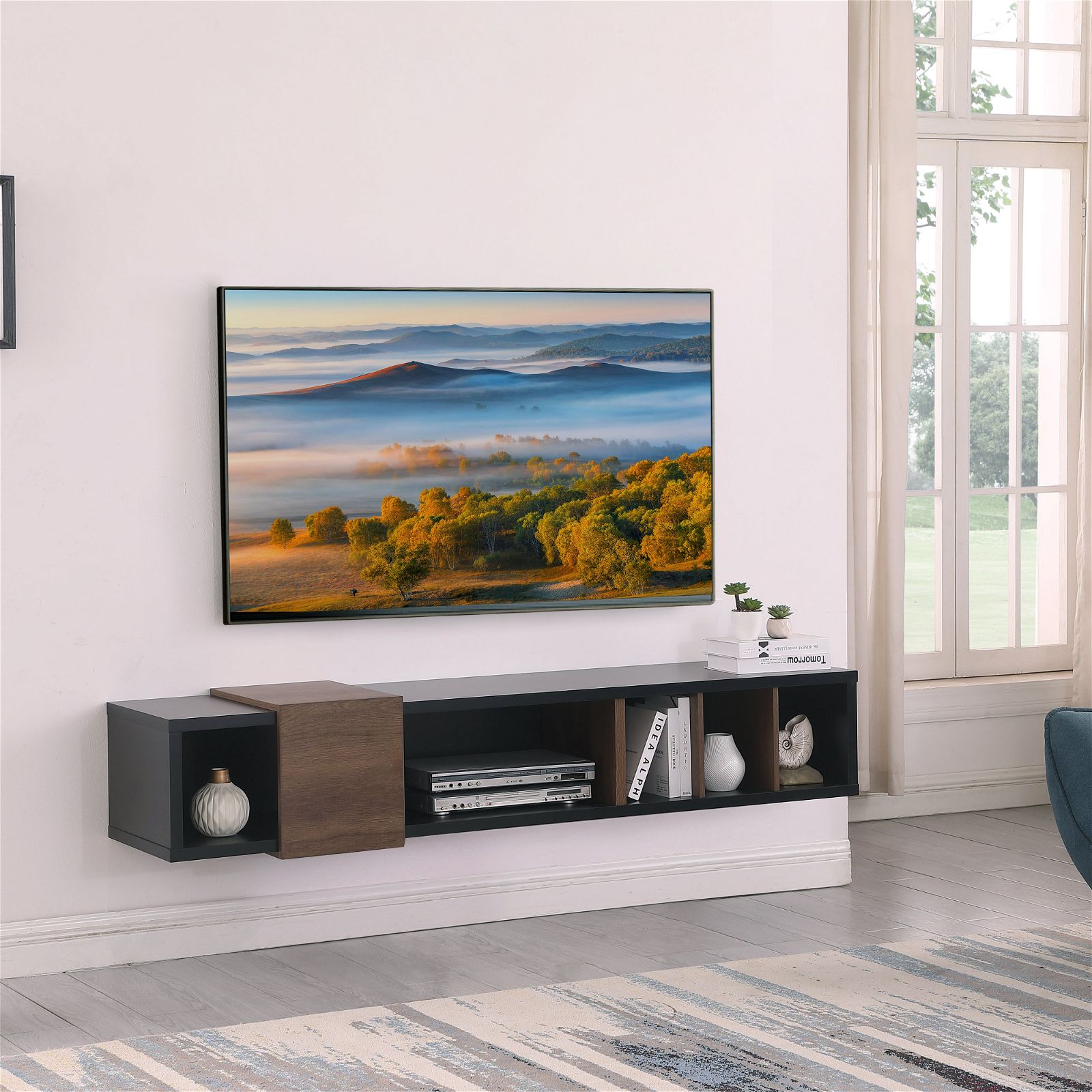 Tauris™ Dronus 1800 Floating TV Stand - Wall Mounted Entertainment Center with Hovering Design in Black - Perfect for Living Room, Bedroom & Home Theater Setup