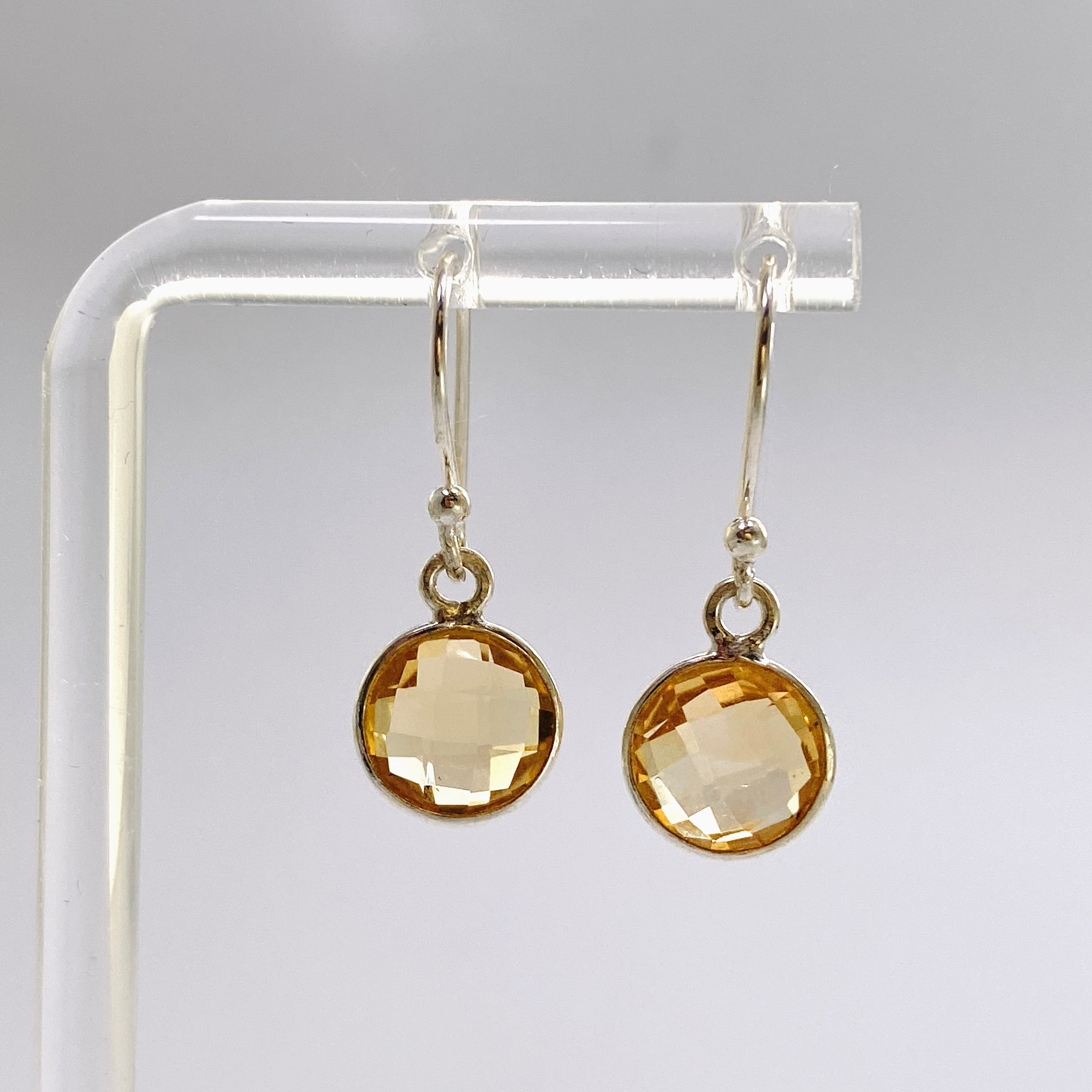 Natural Citrine Round Checkerboard Faceted Stud Earrings for Women - Elegant Dangle Jewelry for Party, Wedding & Everyday Wear