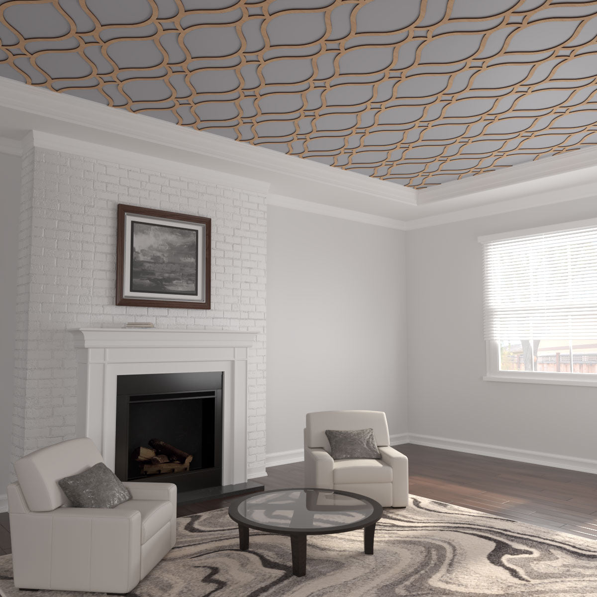 Villarreal Decorative Fretwork Wood Ceiling Panels - Handcrafted Wooden Ceiling Tiles for Home & Office Decor - Perfect for Living Room, Bedroom, and Commercial Spaces
