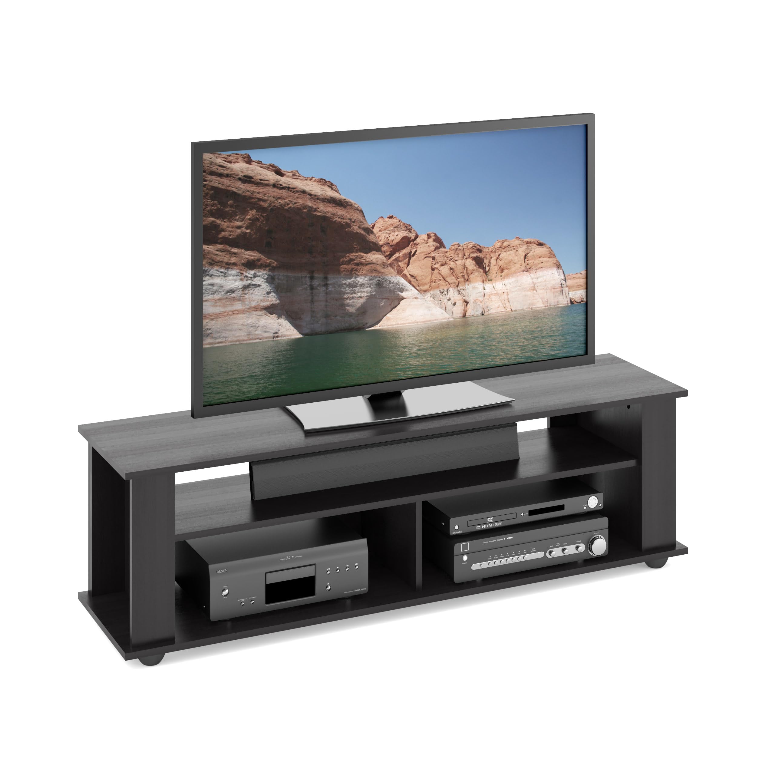 CorLiving Bakersfield TV Stand for Living Room, 60 Inch Entertainment Center with Storage - Ravenwood Black Finish, Perfect for Flat Screen TVs & Media Organization