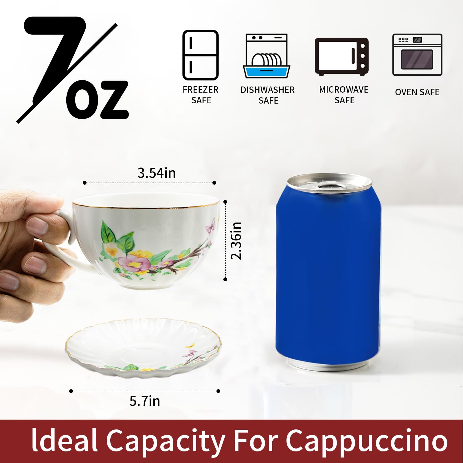 **Elegant Floral Tea Cup and Saucer Set of 4 - 7oz Gold Trim Coffee, Cappuccino & Espresso Mugs - Perfect for Women's Tea Party, Afternoon Tea, Home & Office Use (Pumpkin Design)**