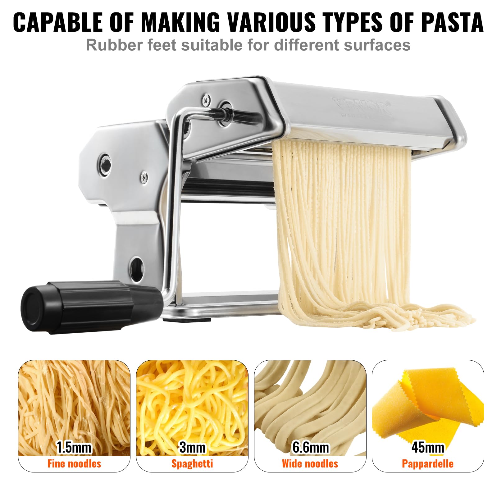 VEVOR Manual Pasta Maker Machine - 150mm Stainless Steel Pasta Roller with 9 Adjustable Thickness Settings & Cutter for Homemade Spaghetti, Lasagna, Fettuccine | Perfect for Italian Cooking, Restaurant-Quality Pasta at Home, and Culinary Enthusiasts