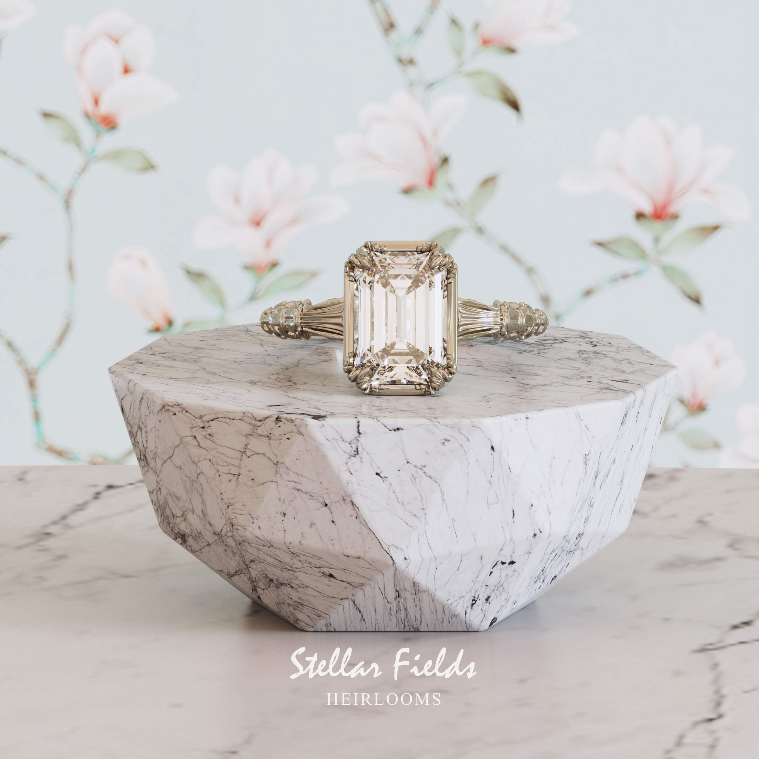 Vintage Inspired Heirloom Emerald Cut Diamond Engagement Ring - Elegant Wedding Jewelry for Brides, Anniversary Gifts & Special Occasions