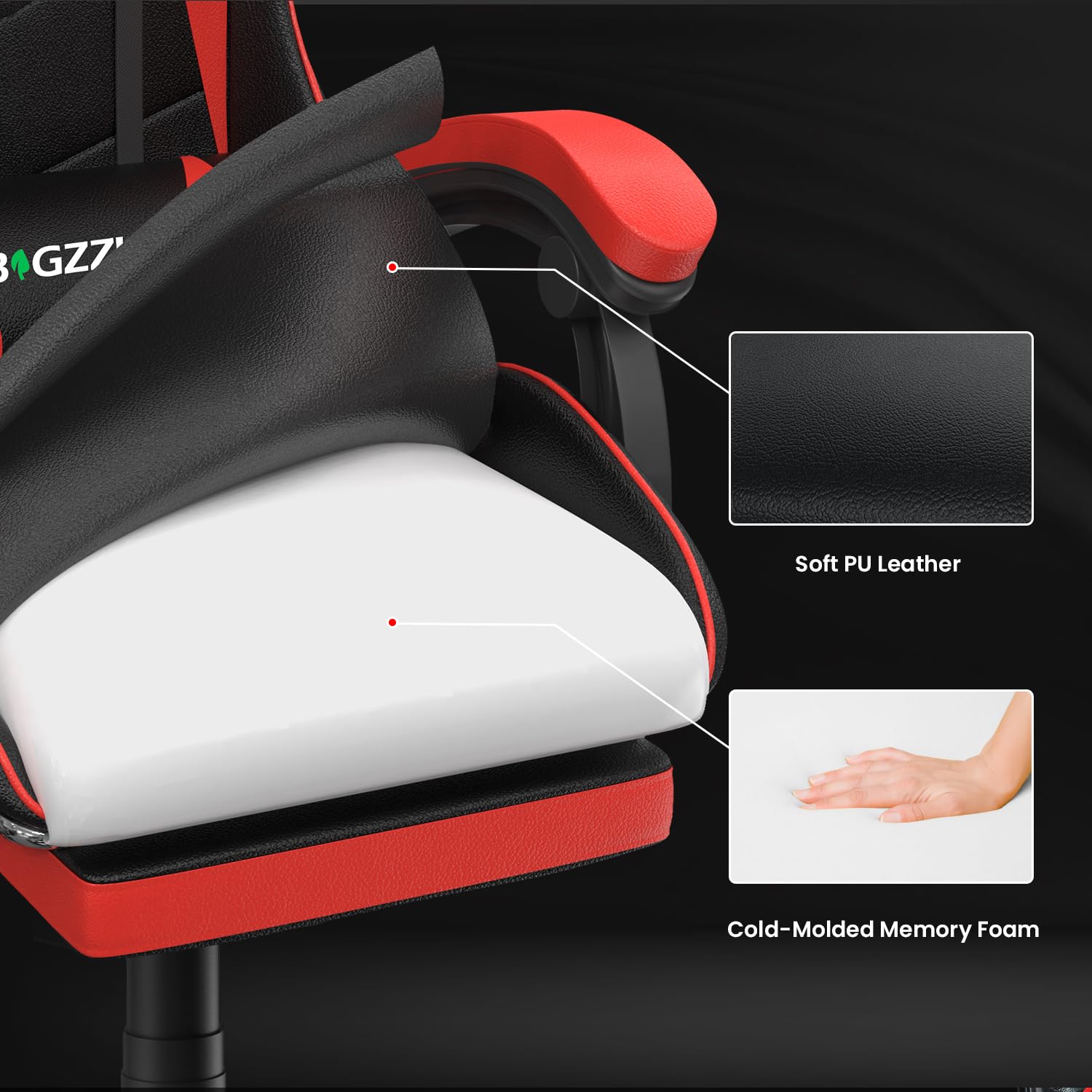 Premium Gaming Chair with Adjustable Footrest - High Back Ergonomic Computer Chair with Headrest & Lumbar Support - Racing Style Reclining Video Game Chair for Adults & Teens - Perfect for PC Gaming, Streaming & Home Office (Red-Black)