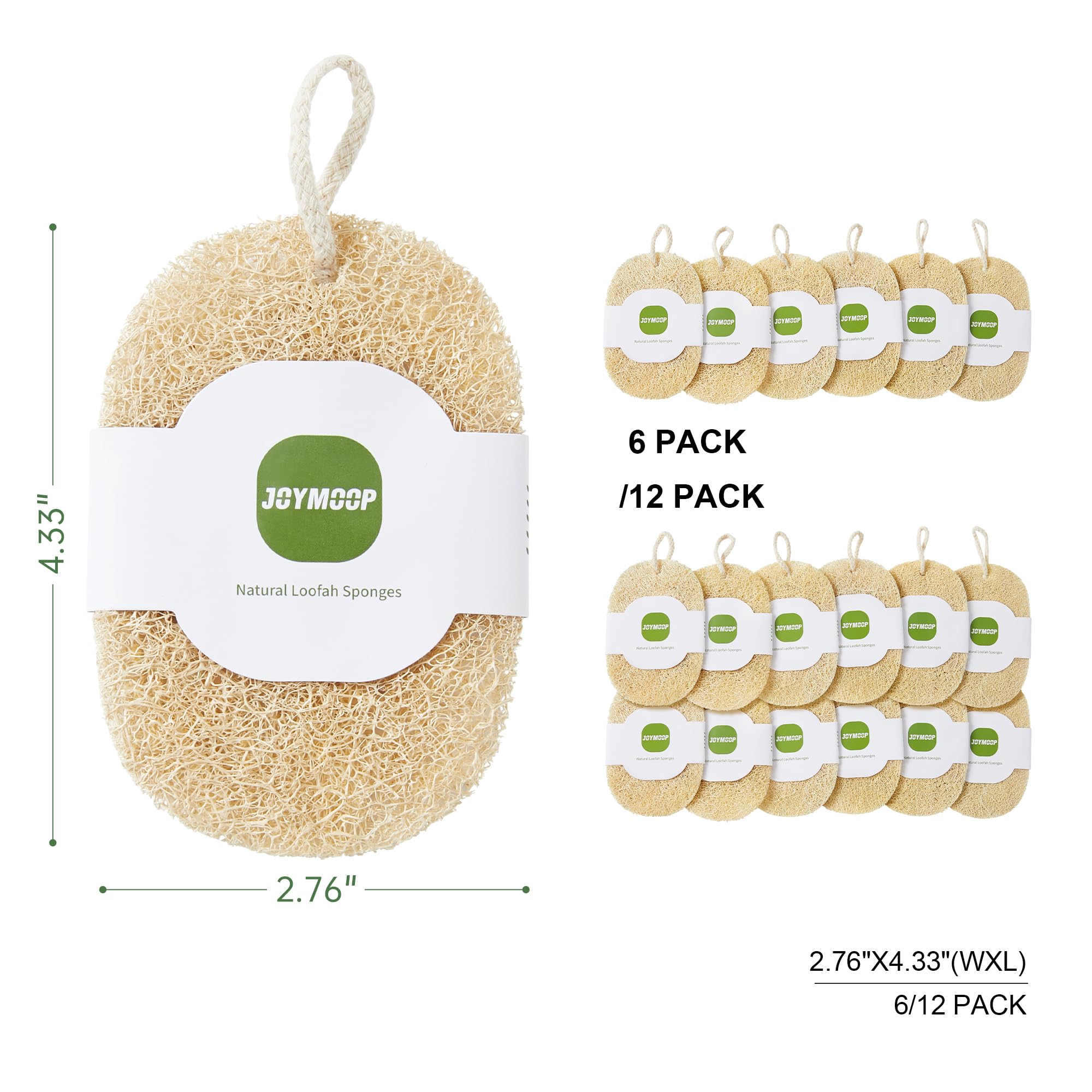 JOYMOOP Natural Loofah Dish Sponges - 12 Pack | Eco-Friendly Kitchen Scrubber for Washing Dishes, Pots & Pans | Perfect for Daily Cleaning & Gentle Scrubbing