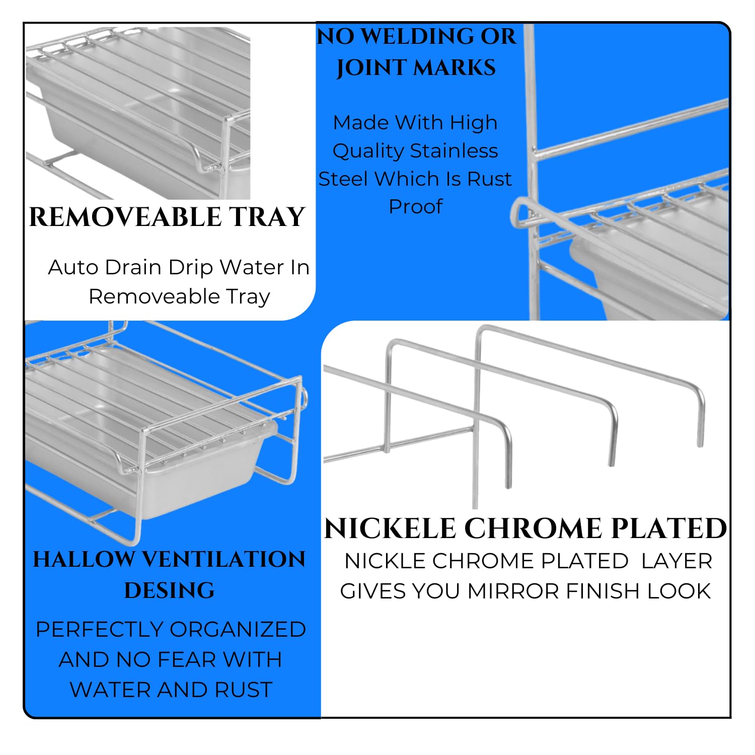 Premium Stainless Steel Sink Organizer with Drip Tray & Adhesive Sticker - Countertop Kitchen Sink Rack for Sponge, Soap & Utensils - Space Saving Bathroom & Kitchen Organizer for Tidy Home (Ideal for Small Apartments & RVs)