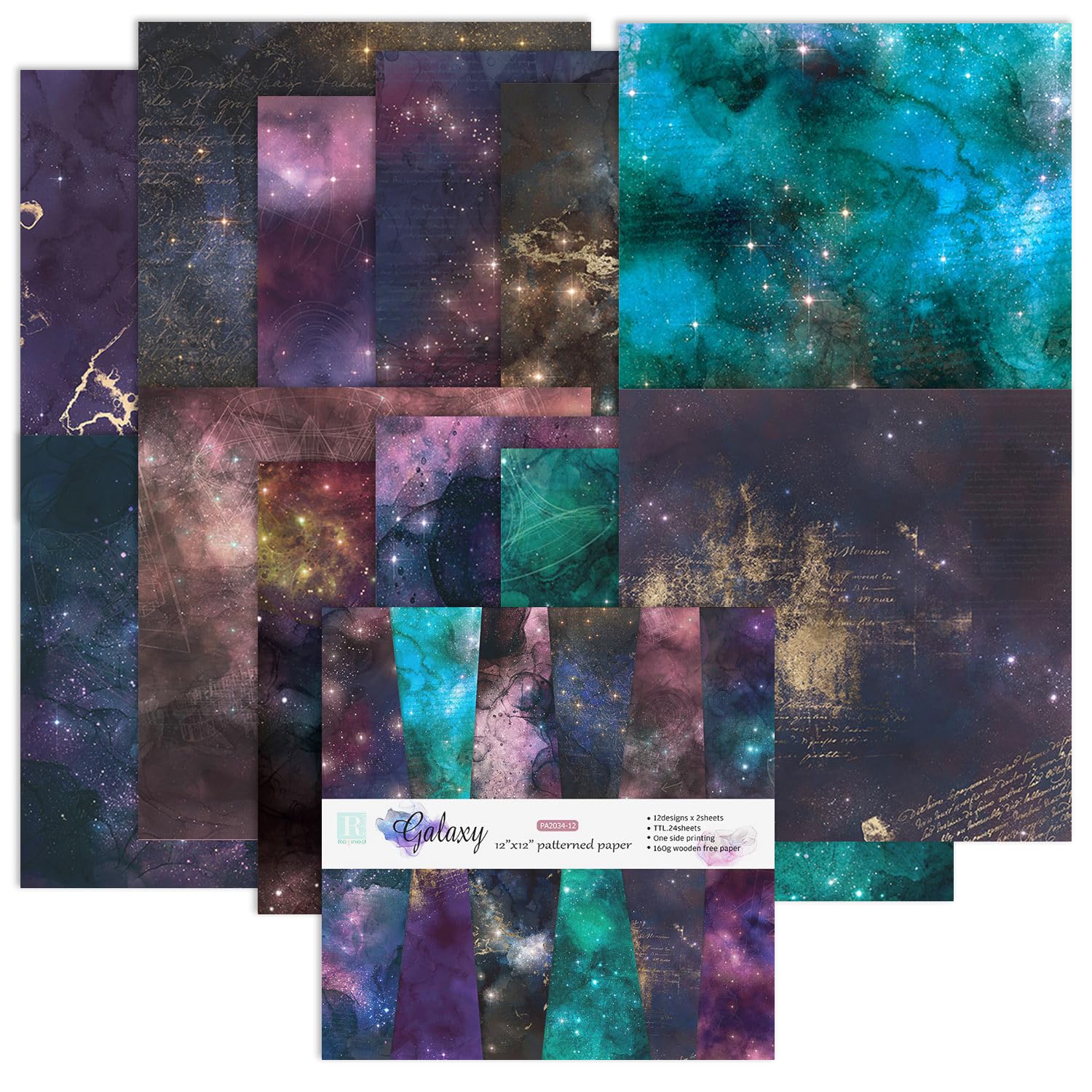 Black Galaxy Scrapbook Paper 12x12 Inch - 24 Sheets Starry Sky Pattern Single-Sided Cardstock for DIY Crafts, Holiday Card Making, Origami & Journaling | Perfect for Scrapbooking, Gift Wrapping & Home Decor