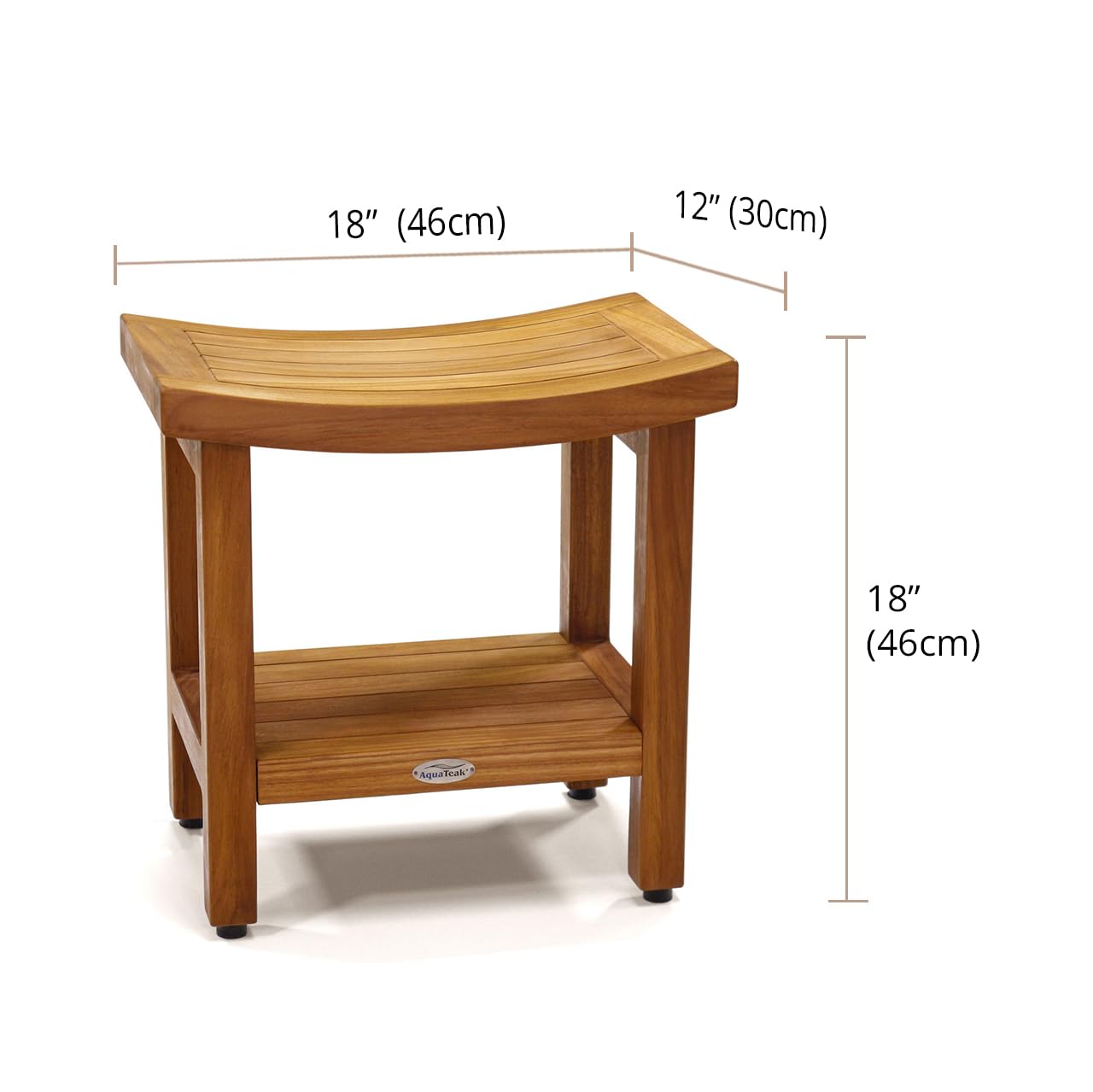 AquaTeak Patented 18-Inch Teak Shower Bench with Shelf | Waterproof Bath Seat for Spa, Sauna & Bathroom | Non-Slip Shower Stool for Elderly & Disabled