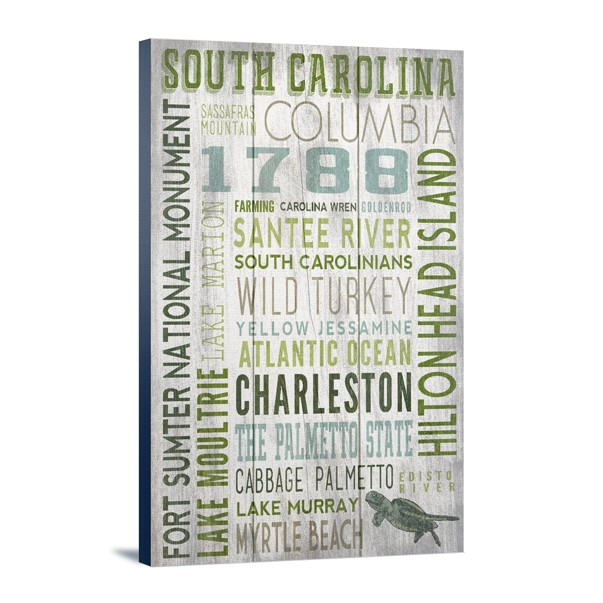 Lantern Press South Carolina Rustic Typography Wall Art - 16x24 Wrapped Canvas Print for Home & Office Decor - Perfect for Living Room, Bedroom or Gift