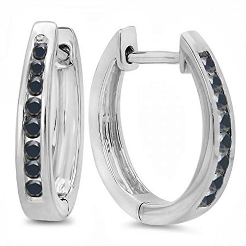 Dazzlingrock Collection 0.20 Cttw 10K White Gold Hoop Earrings for Women - 1/5 CT Diamond Studded, Elegant & Durable Jewelry for Parties, Weddings & Everyday Wear