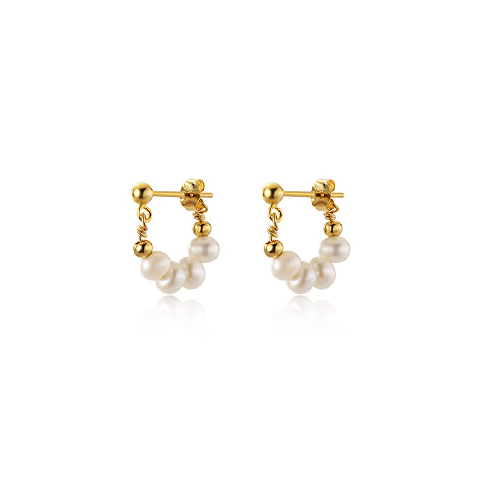 Dainty Beaded Pearl Stud Small Hoop Earrings for Women - 925 Sterling Silver & 14k Gold Plated Huggie Hoops - Hypoallergenic Drop Dangle Earrings - Perfect Christmas & Birthday Gifts for Mom, Wife, Girlfriend - Ideal for Parties, Weddings & Everyday Wear
