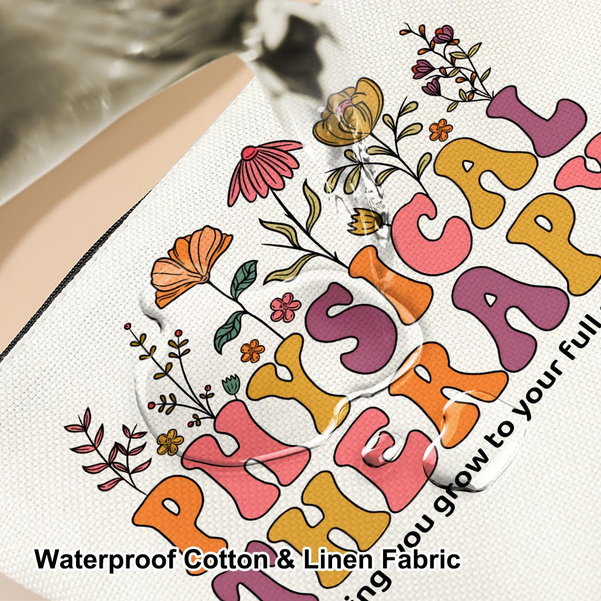 Physical Therapy Gifts for Women - Inspirational Retro Flower Cosmetic Makeup Bag - Perfect for Therapist, Occupational Therapist Assistant Birthday, Christmas & Appreciation Gifts - Great for Office, Travel & Daily Use