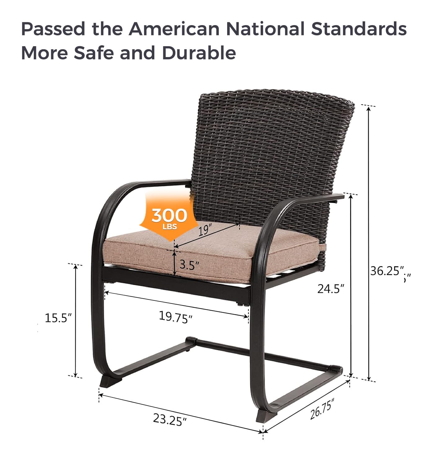 2-Piece Outdoor Wicker Dining Chairs Set with Cushions - Patio Furniture for Garden, Poolside, Backyard & Lawn - Beige Rattan Spring Chairs for Relaxing & Entertaining