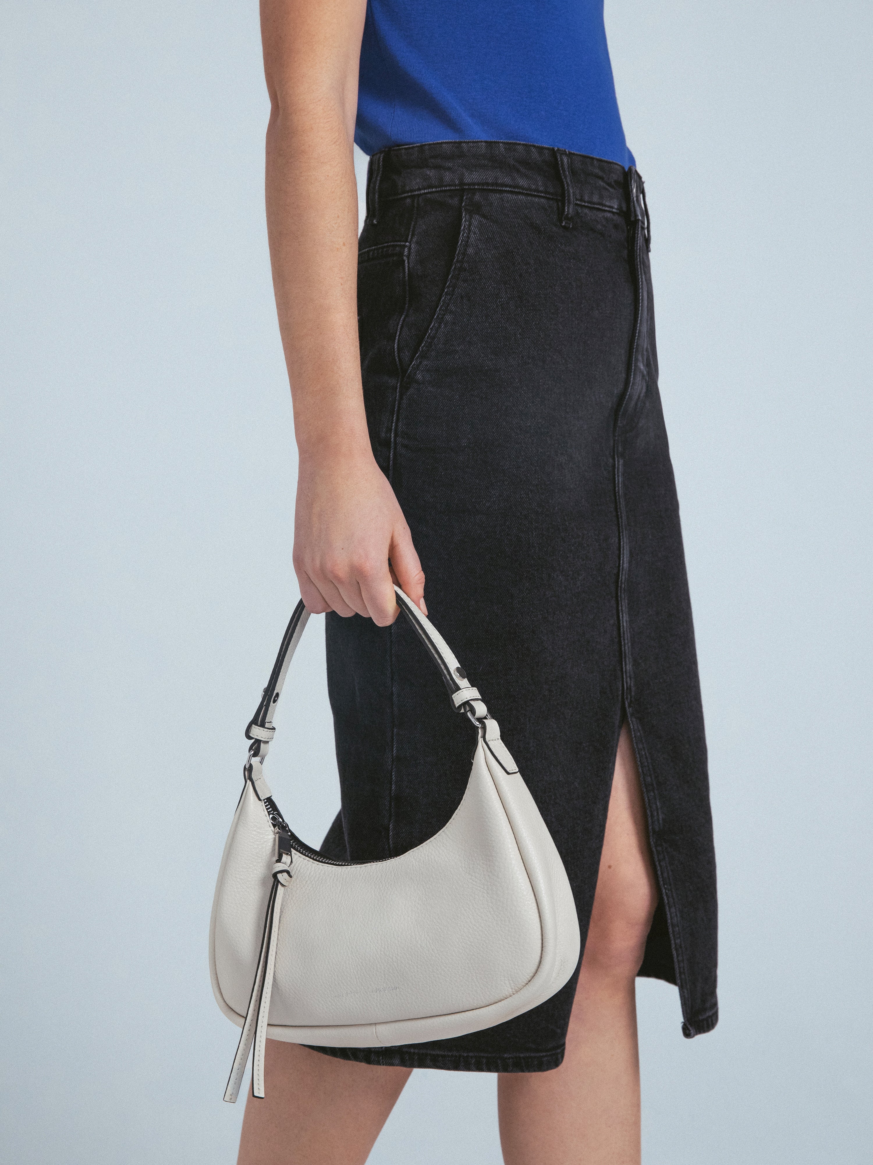 Women's Denim Slit Midi Skirt - Washed Black Stretch Jeans Skirt | Casual Chic Outfit for Streetwear, Dating & Office Wear