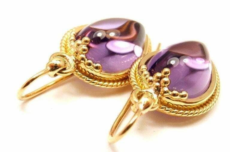 Authentic Temple St. Clair 18k Yellow Gold Chinese Bead Amethyst Earrings | Luxury Purple Gemstone Jewelry | Perfect for Weddings, Parties & Special Occasions