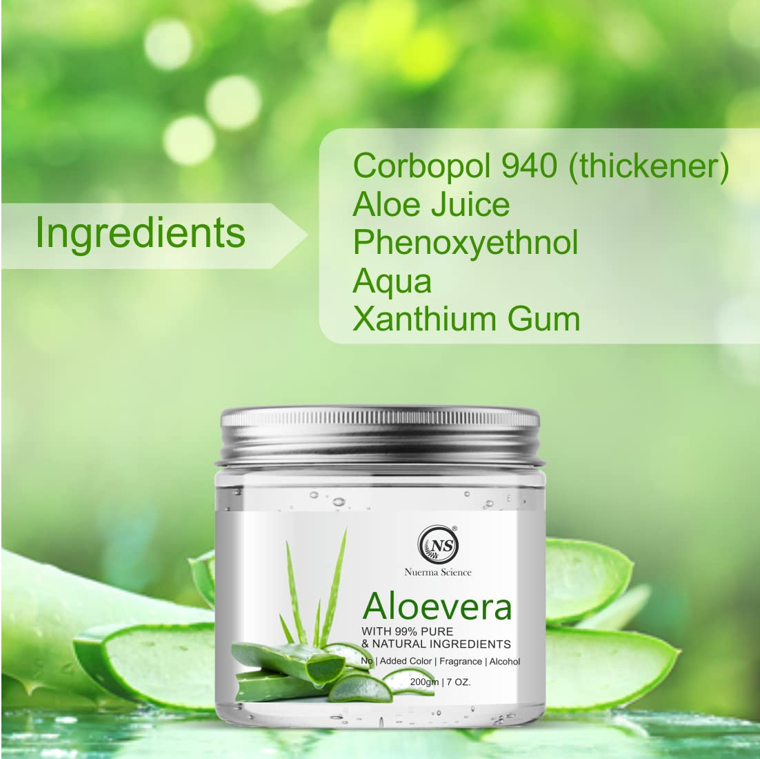 Nuerma Science Crystal Clear Aloe Vera Gel for Face & Hair Care - 200g with Pure Aloe Vera & Vitamin E - Hydrates, Soothes Skin & Repairs Damaged Hair - Perfect for Sunburn Relief, Daily Moisturizing & Scalp Treatment