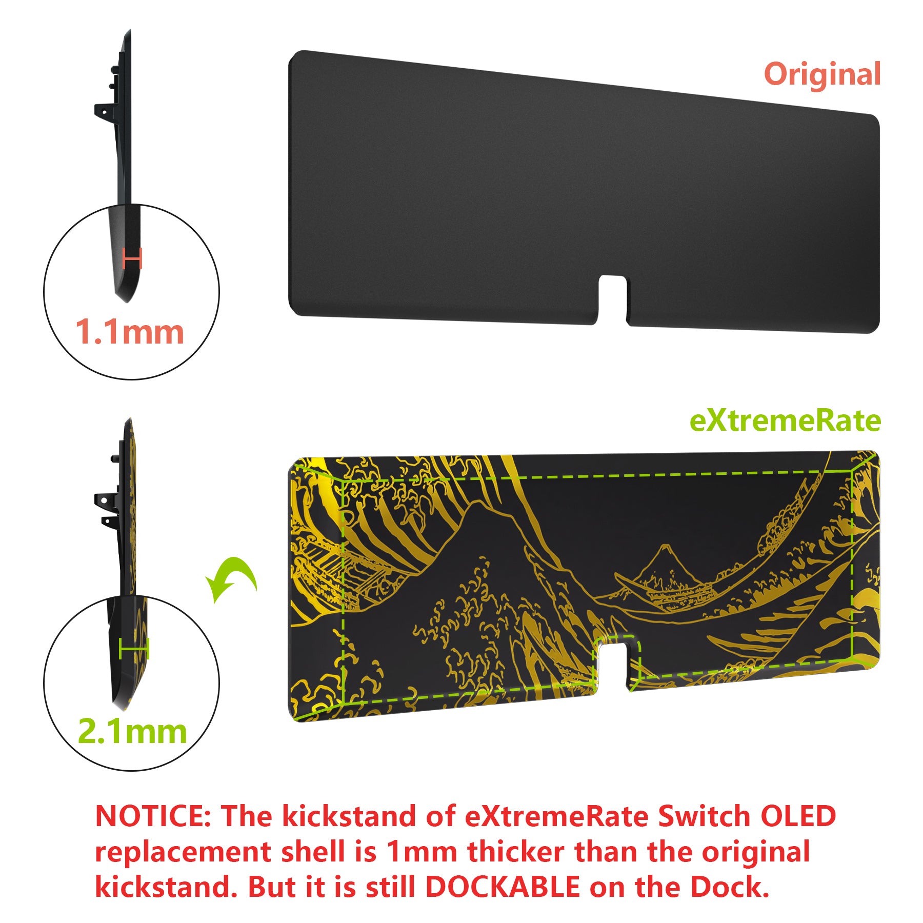 eXtremeRate Custom Replacement Full Set Shell with Buttons for Nintendo Switch OLED - The Great GOLDEN Wave Off Kanagawa Black Design | Gaming Accessories for Enhanced Console Protection & Style | Perfect for Travel, Home Entertainment & Gaming Enthusiasts