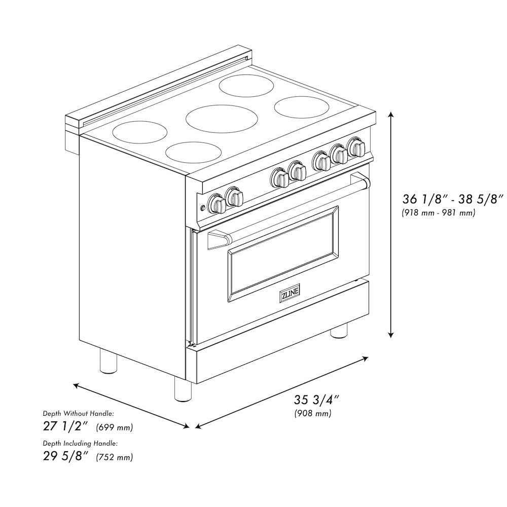 ZLINE 36-inch Stainless Steel Induction Range with 5-Element Cooktop & Convection Oven - 4.6 cu. ft. Capacity (RAIND 36) - Perfect for Modern Kitchens, Home Chefs & Professional Cooking
