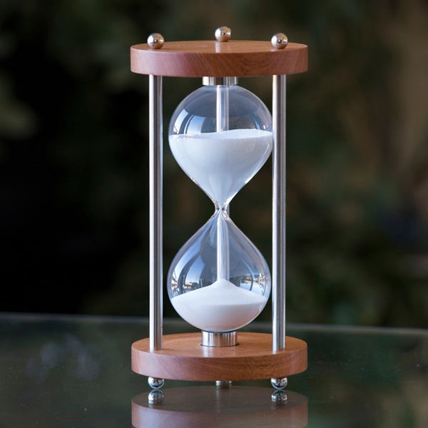30 or 60 Minute Solid Mahogany Hourglass with Metal Spindles - Vintage Sand Timer for Home Office Decor, Meditation & Board Games