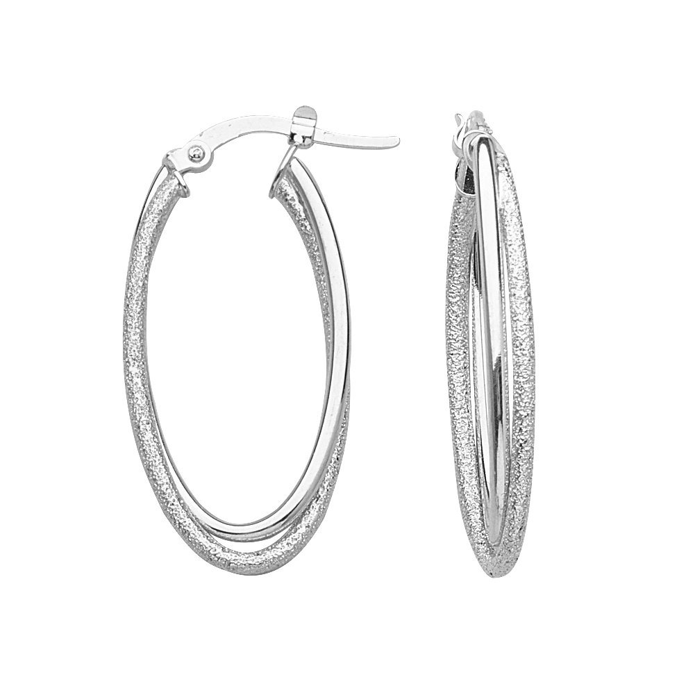 14K White Gold Double Hoop Earrings for Women - High Polish & Laser Finish - Elegant Everyday & Party Jewelry Gift