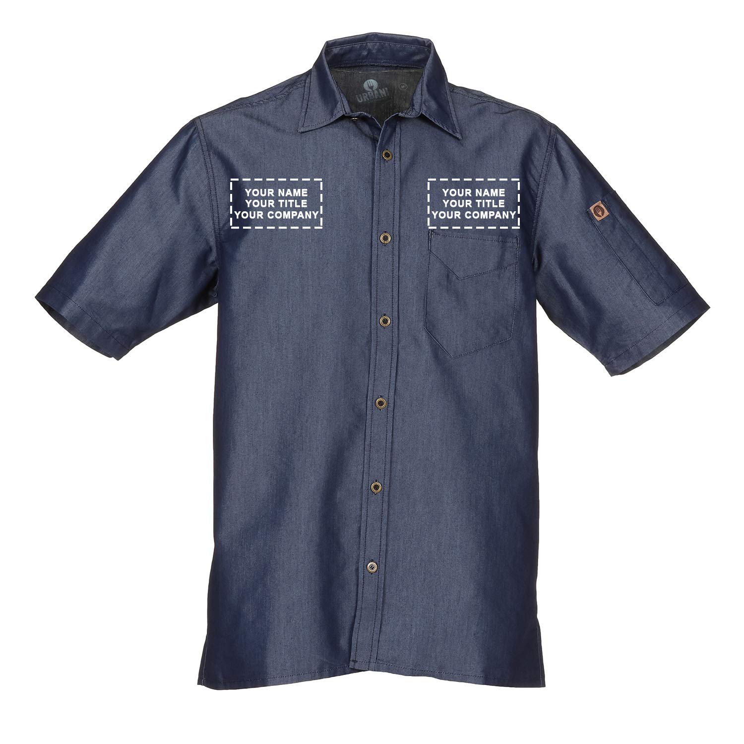 Chef Works Custom Embroidered Men's Detroit Short Sleeve Denim Shirt - Comfortable Workwear for Chefs, Bartenders & Restaurant Staff - Perfect for Cooking, Serving & Professional Kitchen Use