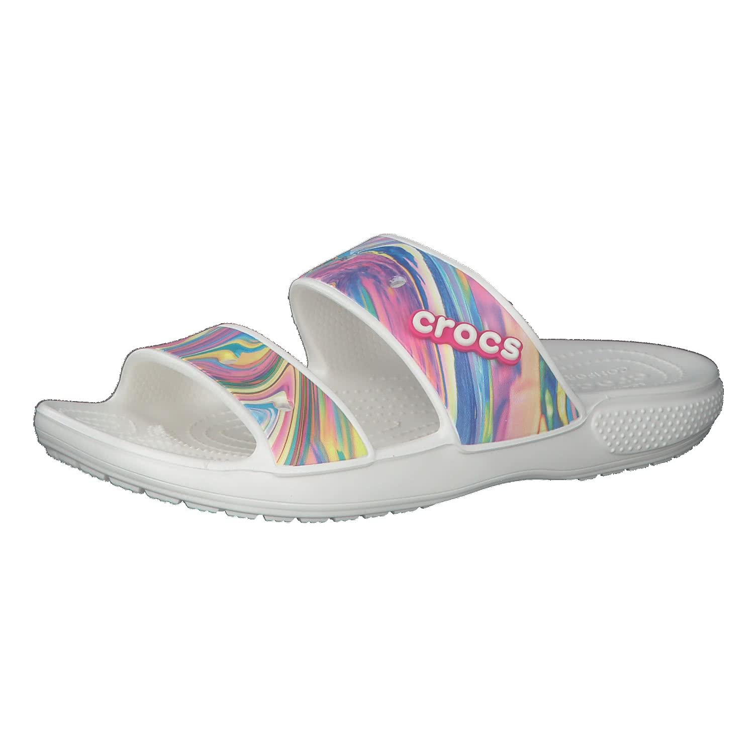 Crocs Unisex-Adult Classic Tie Dye Two-Strap Sandals Slide - Comfortable Beach & Pool Slides for Men and Women - Perfect for Summer, Vacation & Outdoor Activities