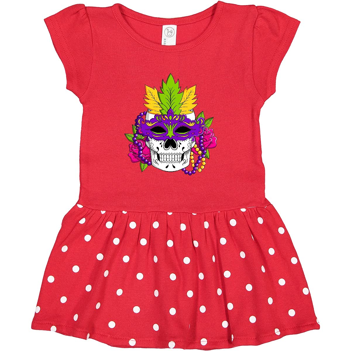 Inktastic Mardi Gras Skull with Masquerade Mask Toddler Dress - Festive Costume for Kids, Carnival Party Outfit, Toddler Girl Halloween Dress, Birthday Celebration Apparel