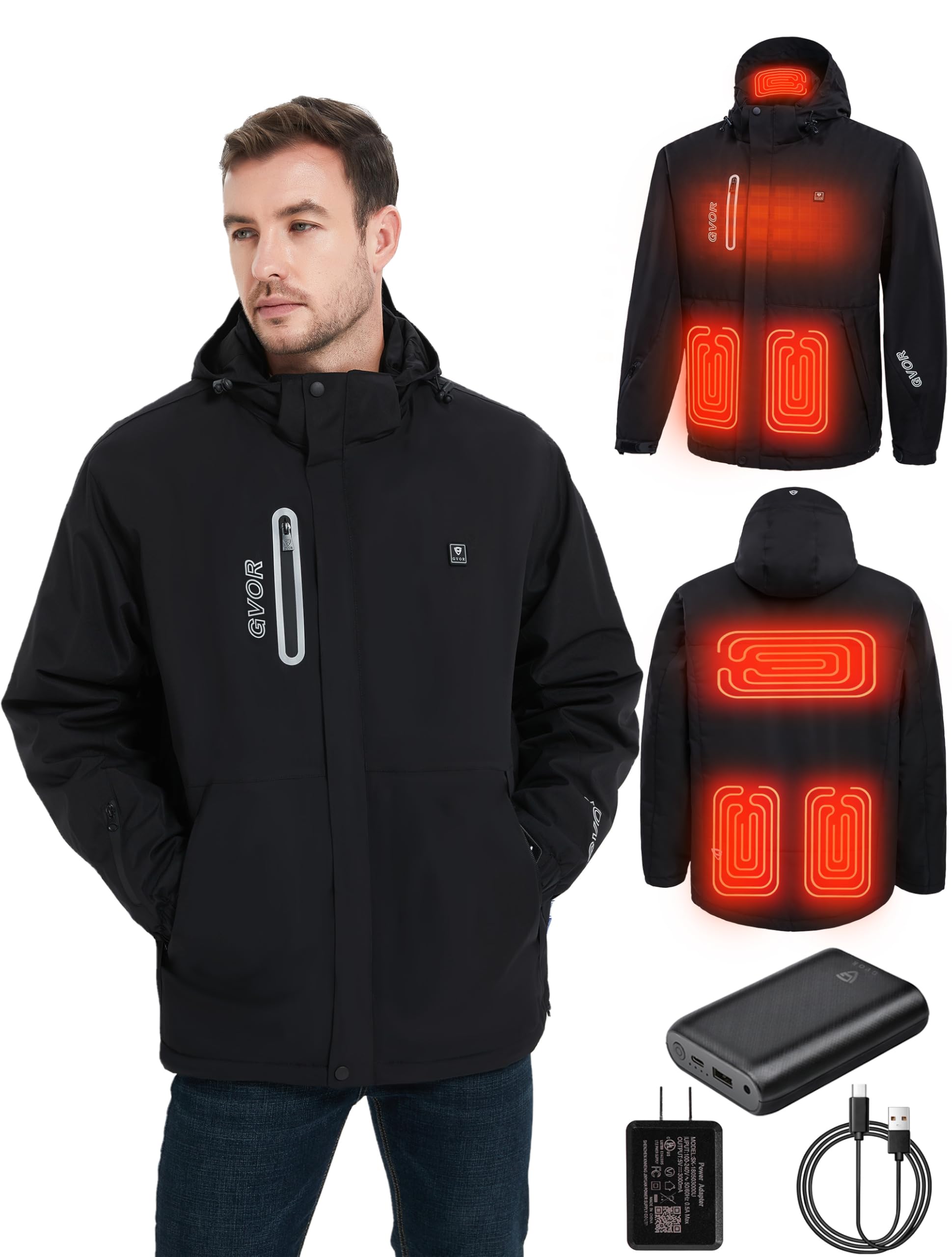 Men's Heated Jacket with 12V Battery Pack - Detachable Hood Electric Soft Shell Winter Coat for Outdoor Activities, Hunting, Skiing & Cold Weather Work