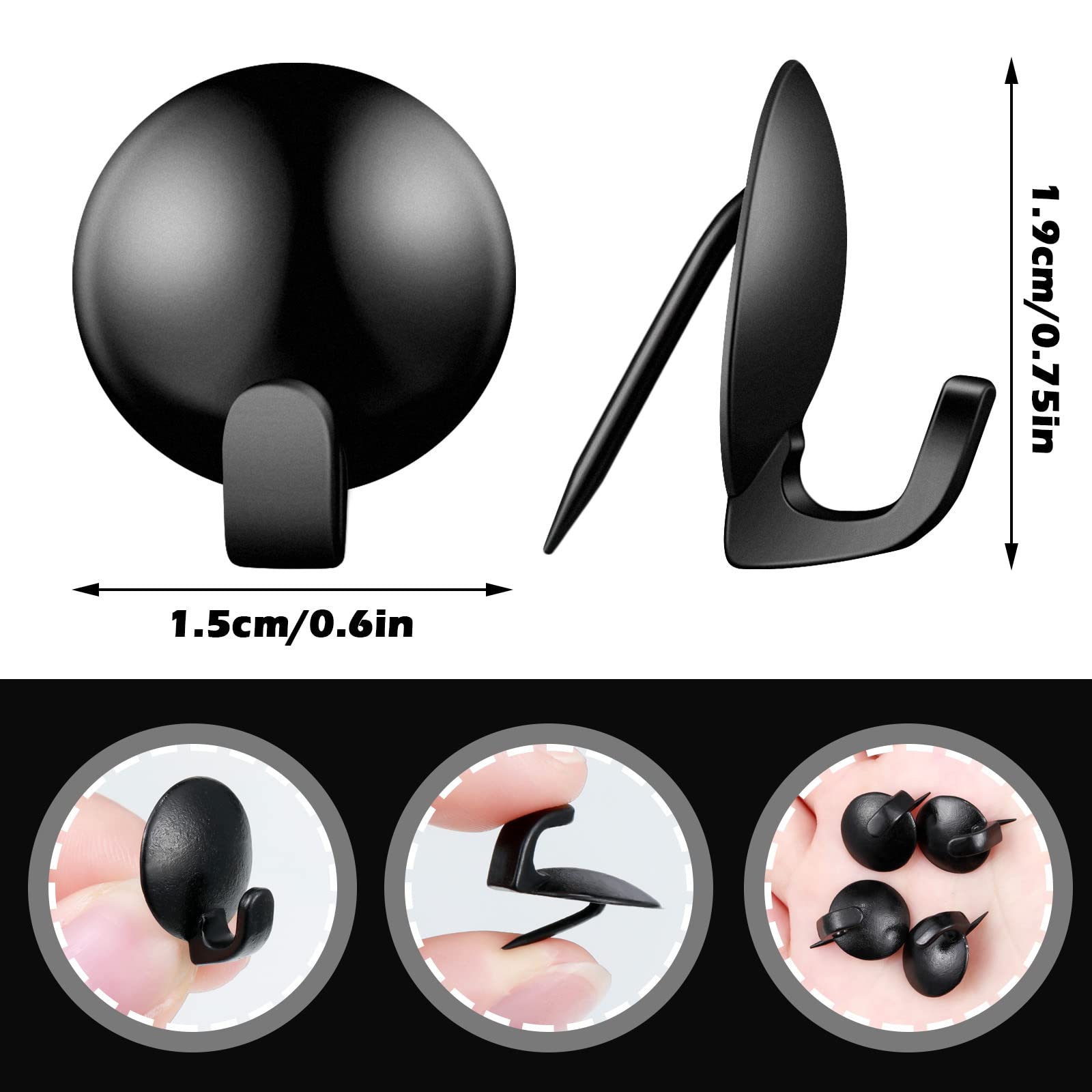 30 Pcs Heavy Duty Metal Cubicle Hooks - Fabric Panel Wall Hooks & Push Pins for Office, Kitchen, Home - Picture Hangers Holds Up to 20 lbs (Black) - Perfect for Organizing Keys, Hats, Coats and Decorations