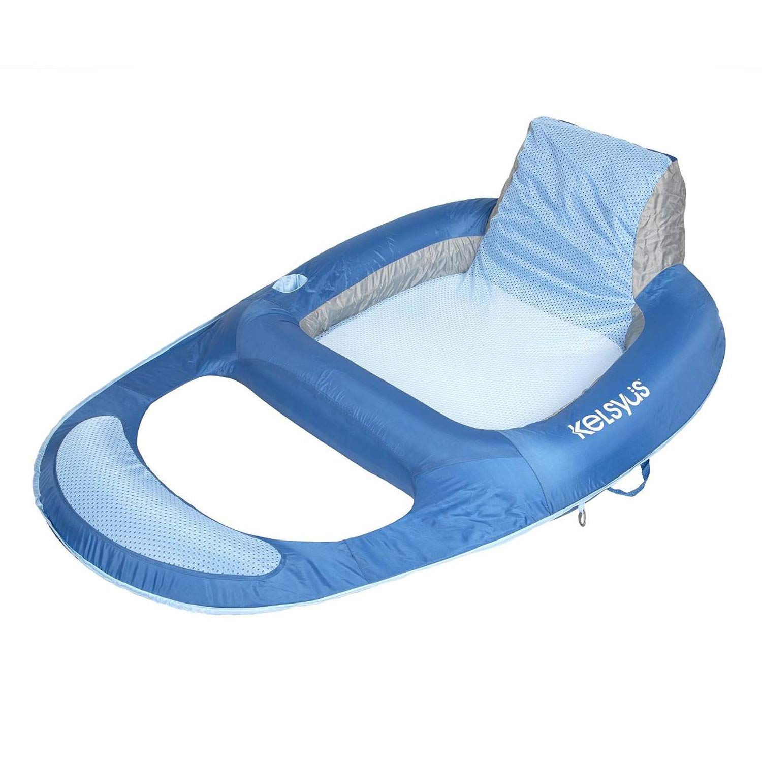 Kelsyus Inflatable Floating Pool Lounger Chair - 2 Pack Blue with Cup Holder & Clips - Perfect for Relaxing in Swimming Pools, Lakes, and Beaches