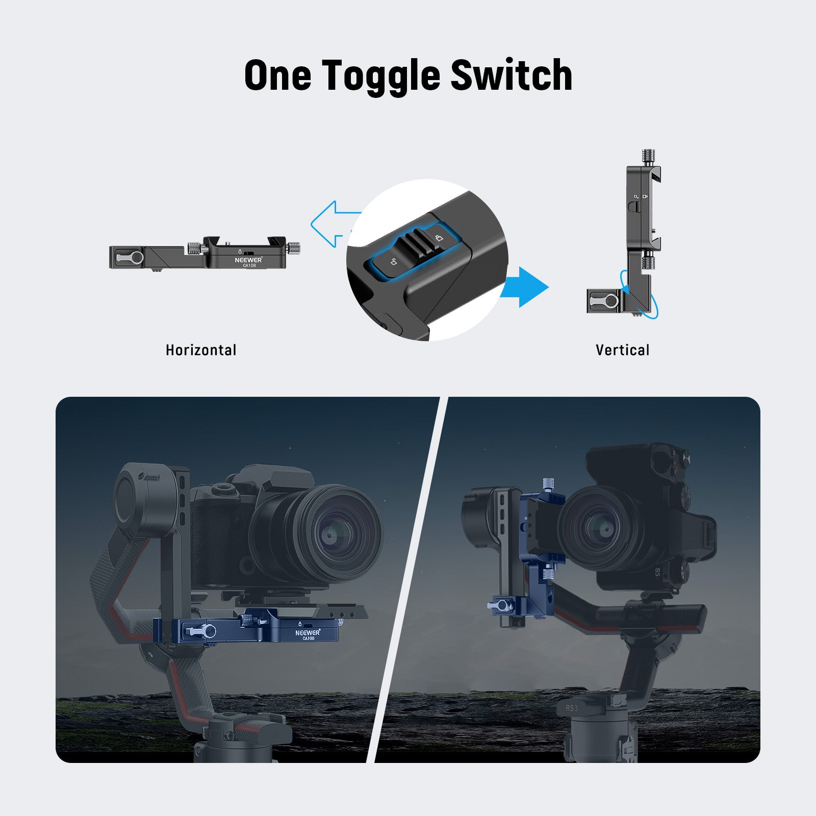 NEEWER CA108 Vertical Camera Mount for DJI Ronin RS 4, RS 3, RS3 Pro, RS 2 Gimbal - Perfect for Vlogging, Live Streaming & Social Media Content Creation